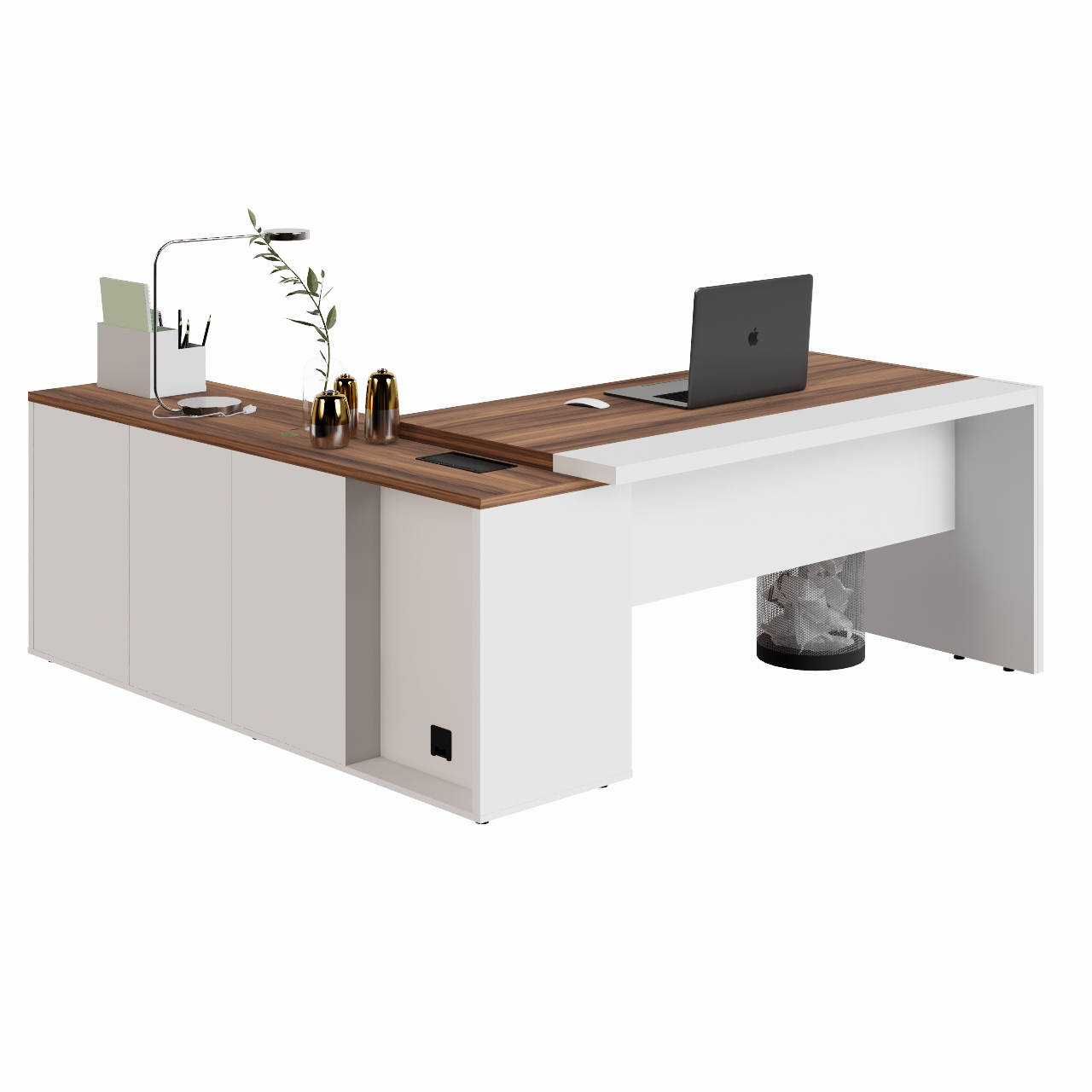 Mesa Escritório PRESIDENTE c/ Armário Pedestal - 1,82x1,80m - NOGAL SEVILHA/BRANCO - 34602 - Imagem 13