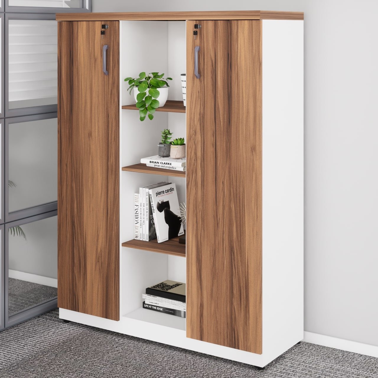 Armário Alto Credenza com Nicho - 1,61x1,20x0,45m - NOGAL SEVILHA/BRANCO- 34415 - Imagem 2