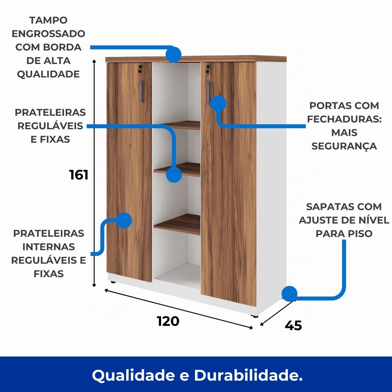 Armário Alto Credenza com Nicho - 1,61x1,20x0,45m - NOGAL SEVILHA/BRANCO- 34415 - Imagem 7