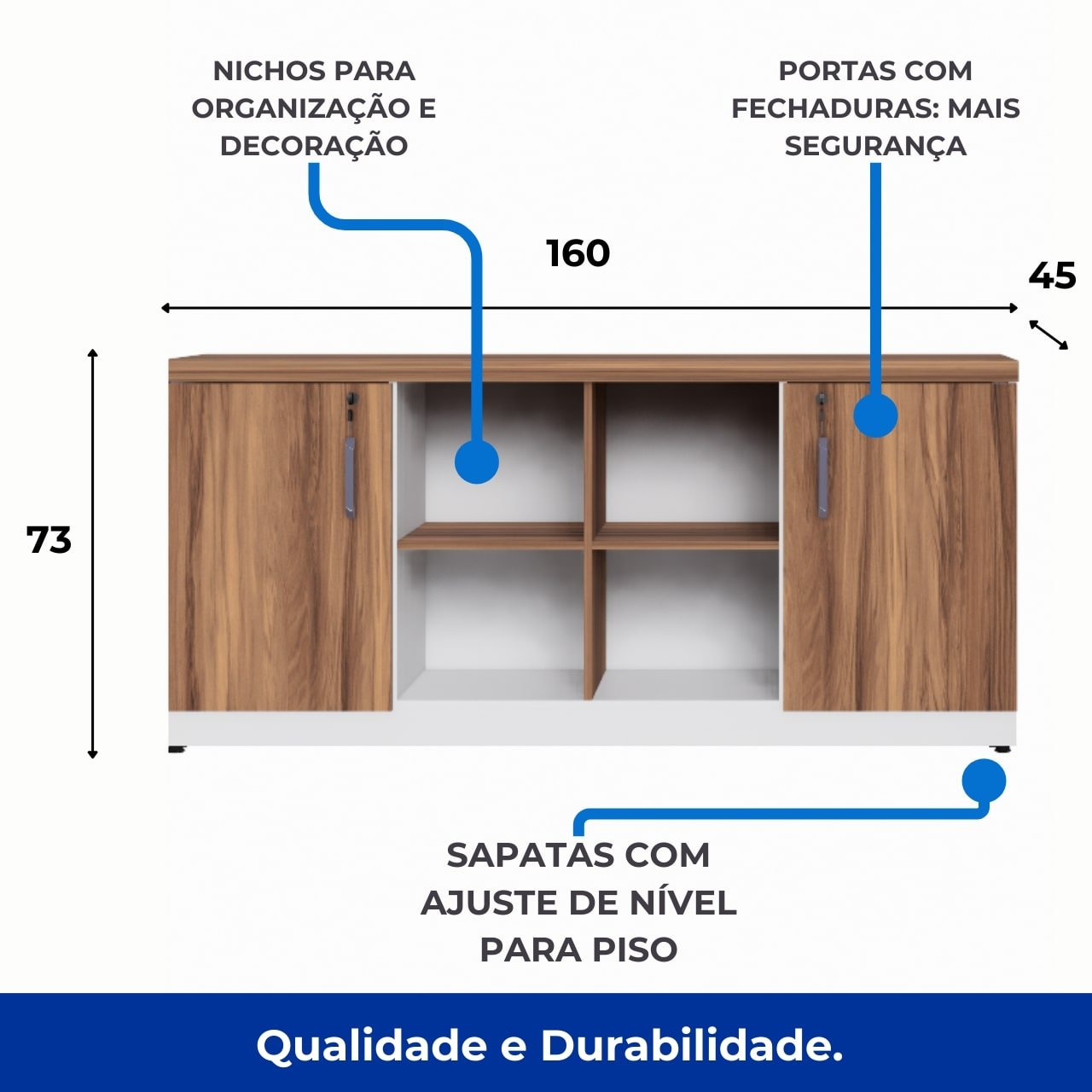 Armário Baixo GOLD Credenza ESPECIAL - 1,60x0,73x0,45m - NOGALSEVILHA / BRANCO - 34502 - Imagem 3