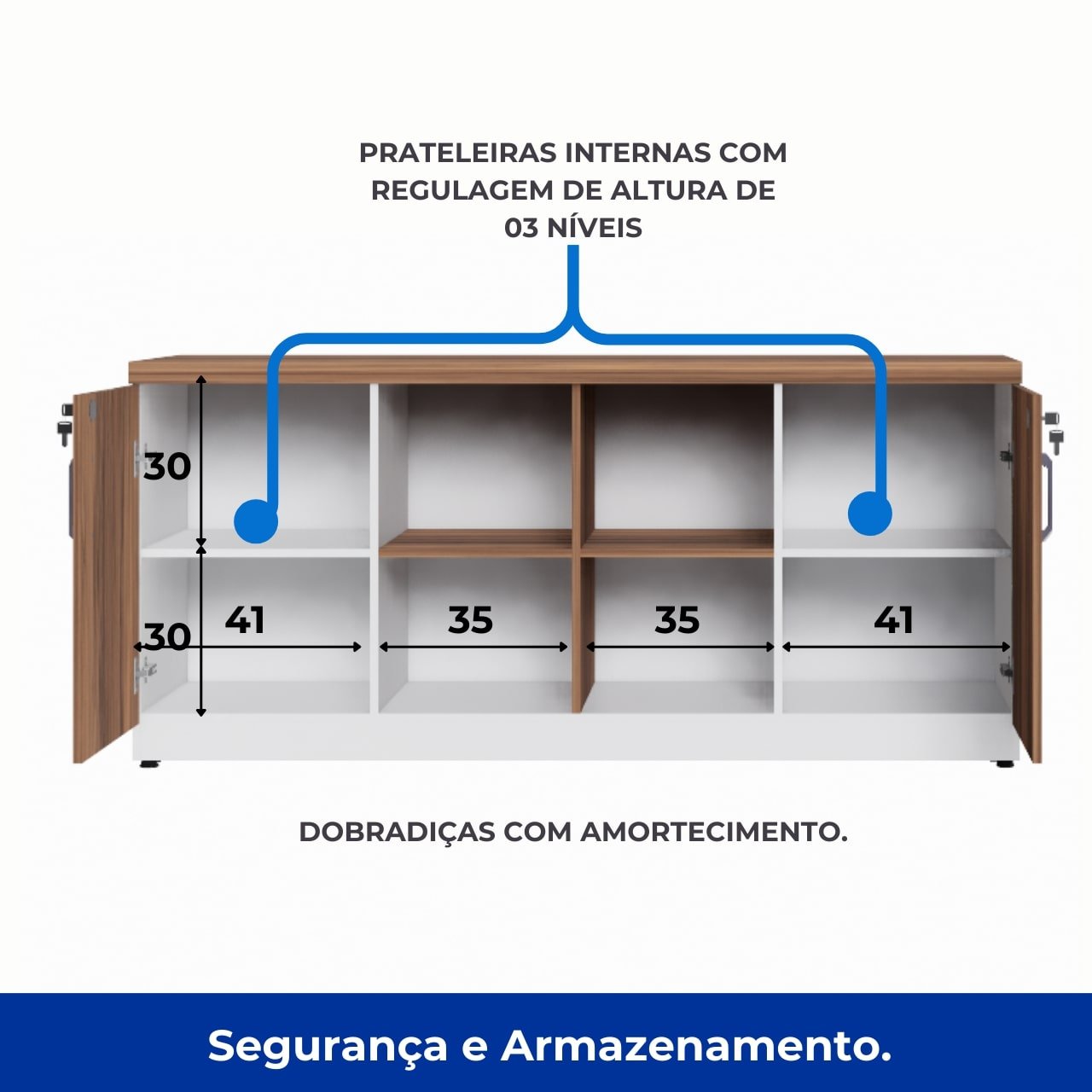 Armário Baixo GOLD Credenza ESPECIAL - 1,60x0,73x0,45m - NOGALSEVILHA / BRANCO - 34502 - Imagem 4