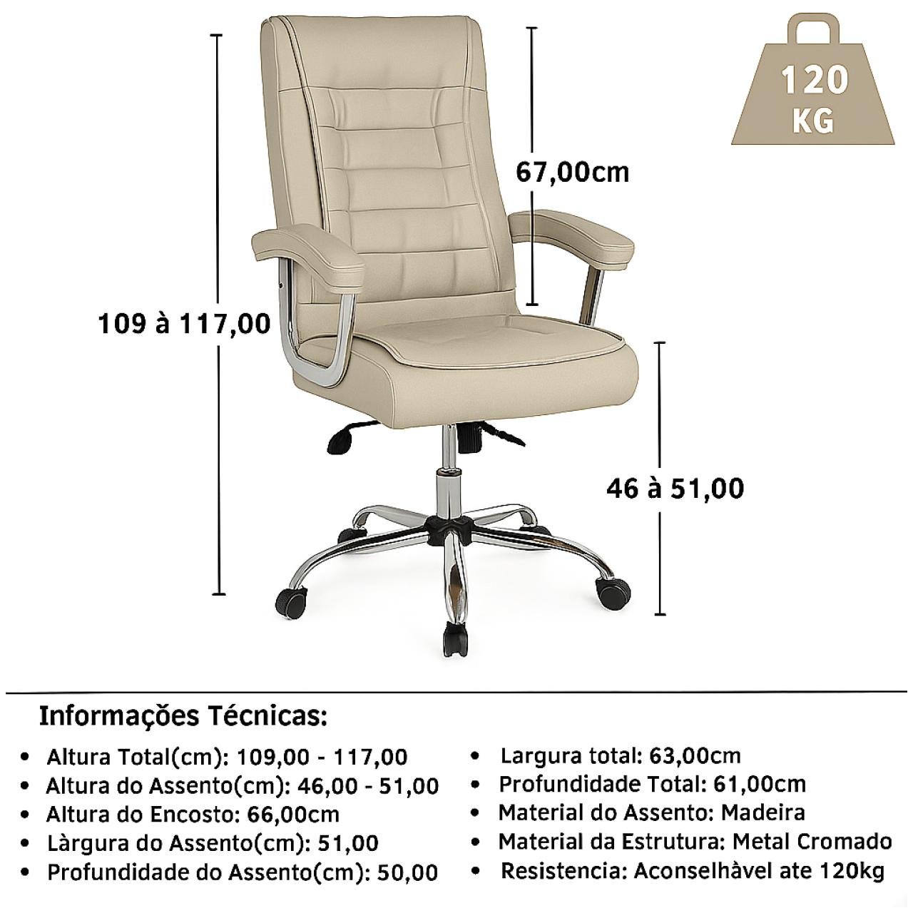 Poltrona Presidente LUXO c/ mola Ensacada – COR FENDI - 30061 - Imagem 5