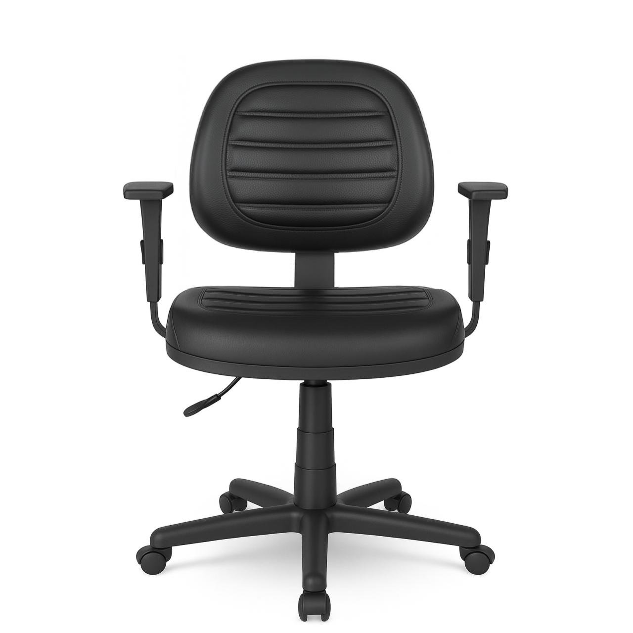 Cadeira Executiva COSTURADA Giratória com Braços Reguláveis - Corino Preto - 31005 - Imagem 2