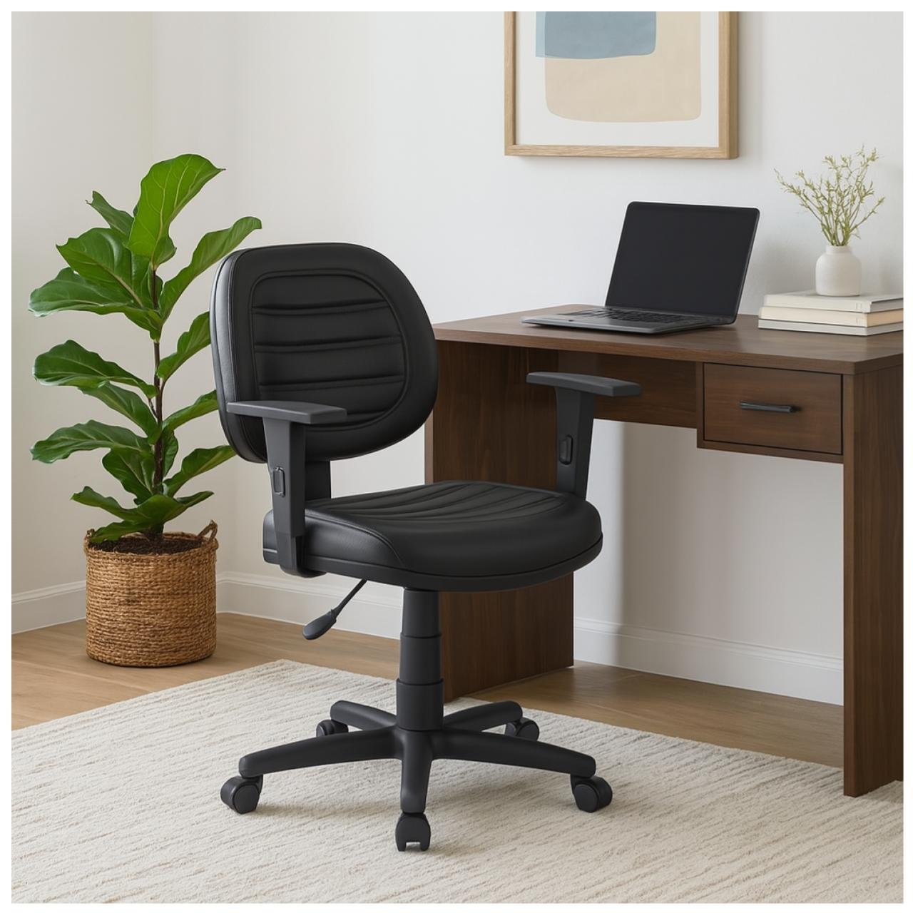 Cadeira Executiva COSTURADA Giratória com Braços Reguláveis - Corino Preto - 31005 - Imagem 8