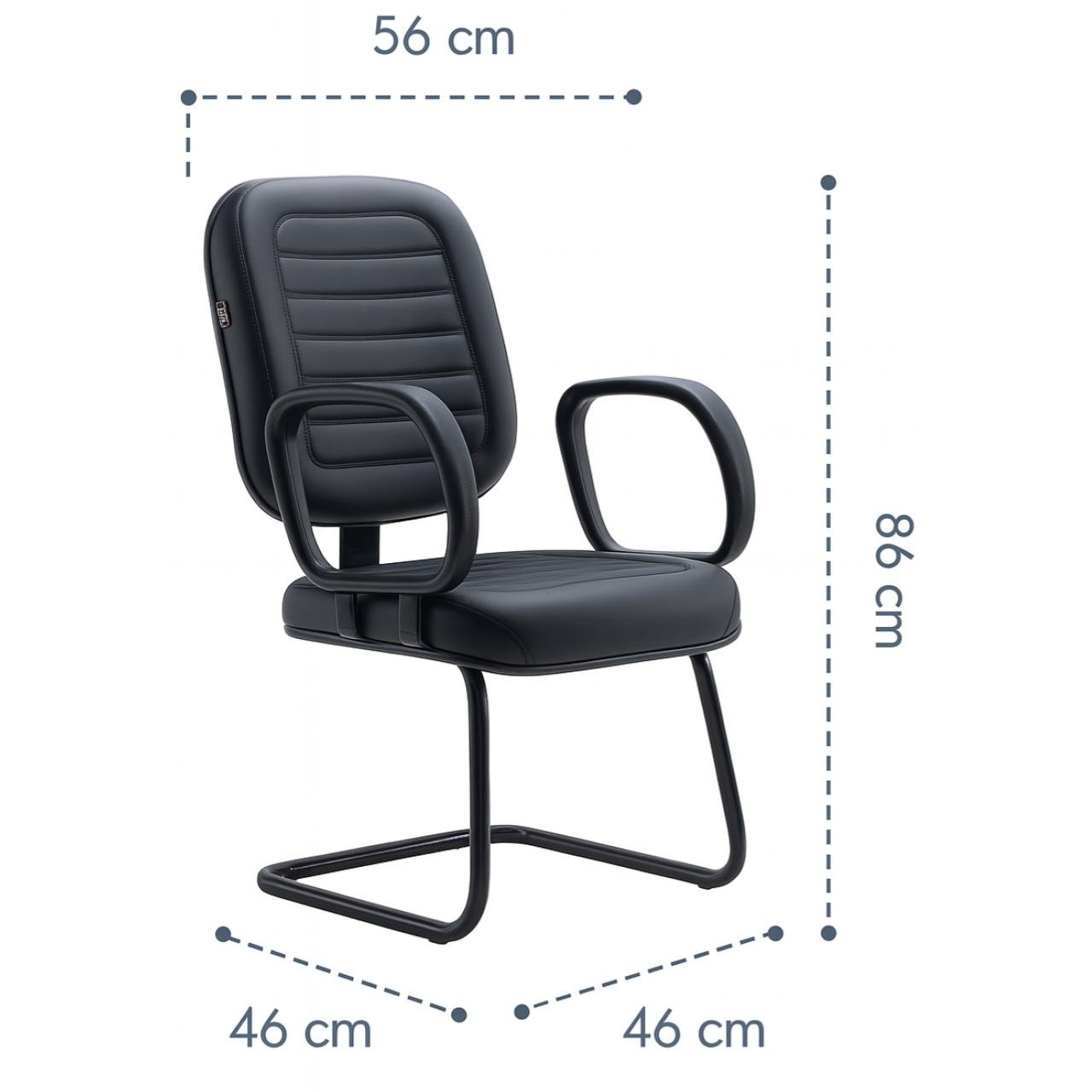 Cadeira Diretor Costurada Base em "S" Preta C/ Braços - Corino Preto - 30300 - Imagem 5