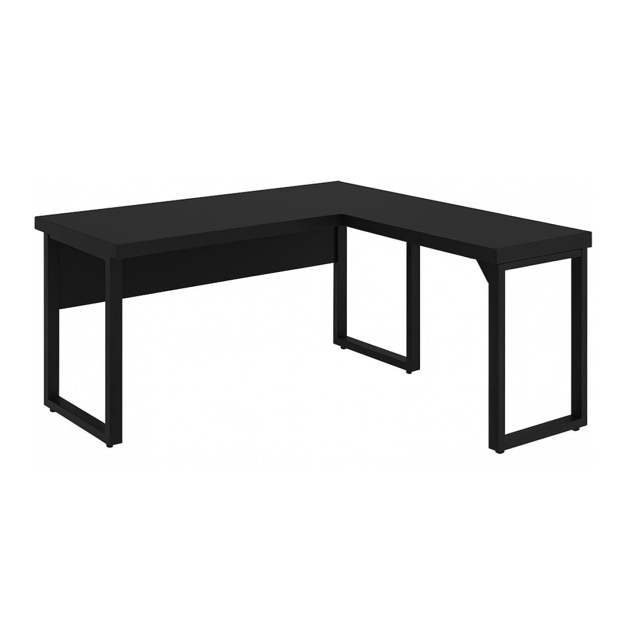 Mesa em L PÉ QUADRO (1,50x0,60m + Mesa Auxiliar) - S/ Gavetas - PRETO / PRETO - 26010