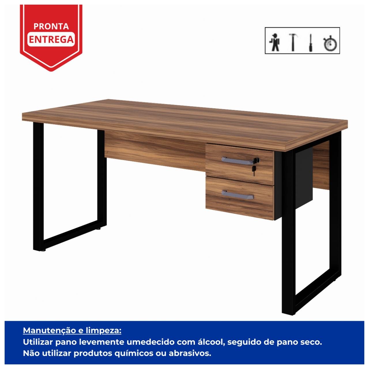 Mesa Escritório PÉ QUADRO 1,50x0,60m - C/ Gavetas - NOGAL SEVILHA/PRETO - 24473 - Imagem 2