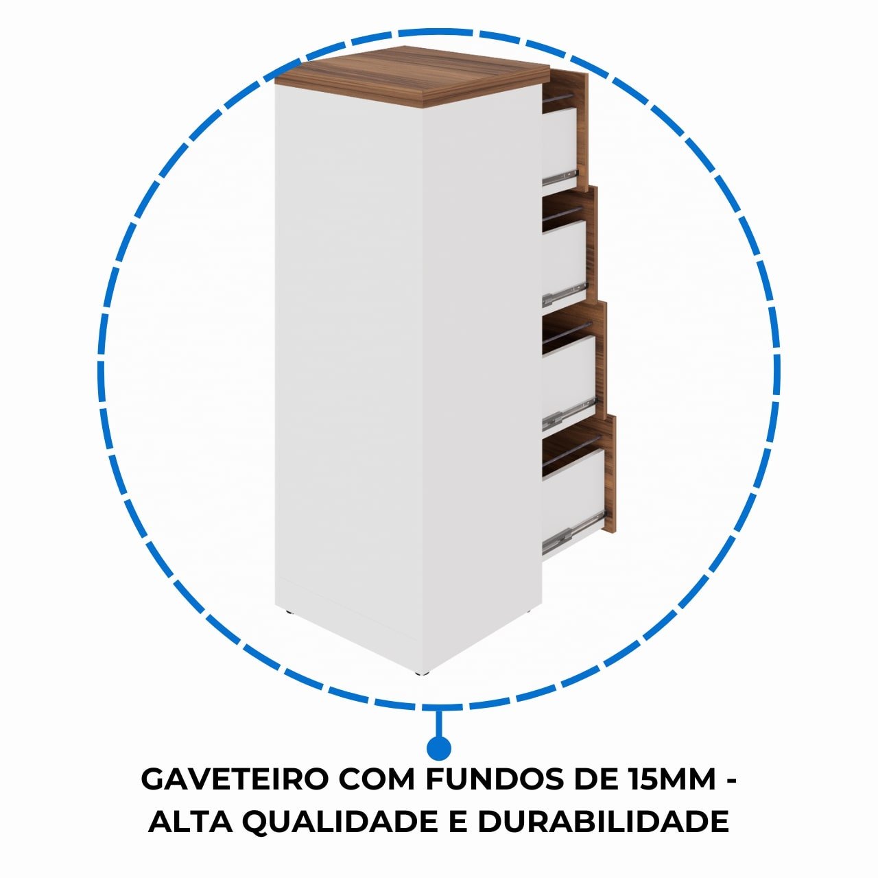Arquivo 04 Gavetas Pasta Suspensa – 1,28×0,46×0,45m NOGAL SEVILHA/BRANCO – 34314 - Imagem 5
