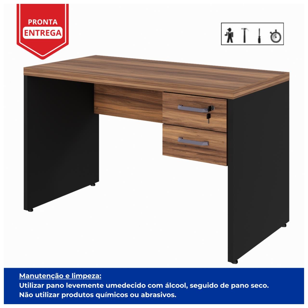 Mesa de Escritório com Gavetas 1,20x0,60m NOGAL SEVILHA/PRETO - 21471 - Imagem 3