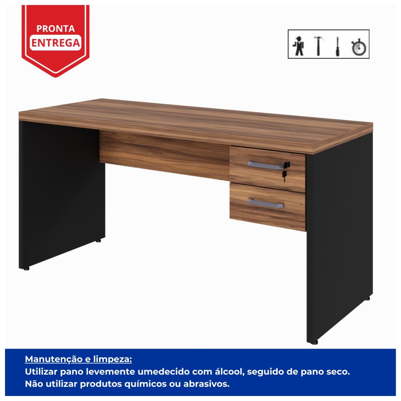 Mesa de Escritório com Gavetas 1,50x0,60m NOGAL SEVILHA/PRETO - 21473 - Imagem 3