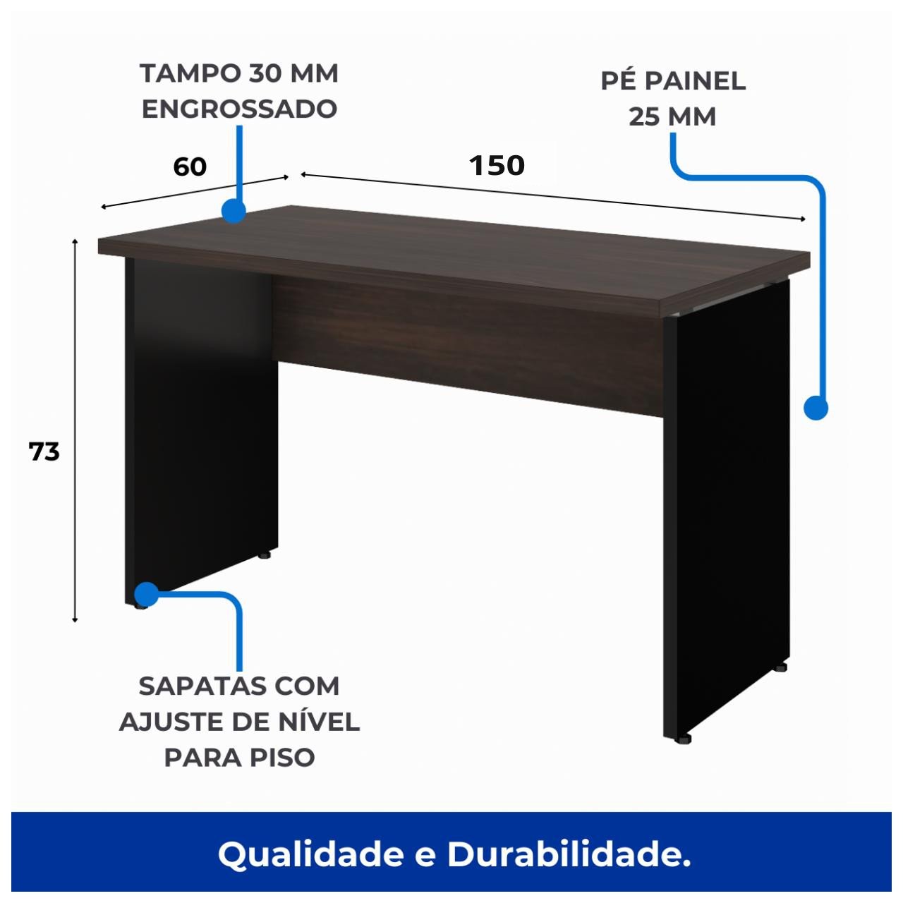 Mesa Escritório 1,50x0,60m - S/ Gavetas MARSALA / PRETO - 23472 - Imagem 4