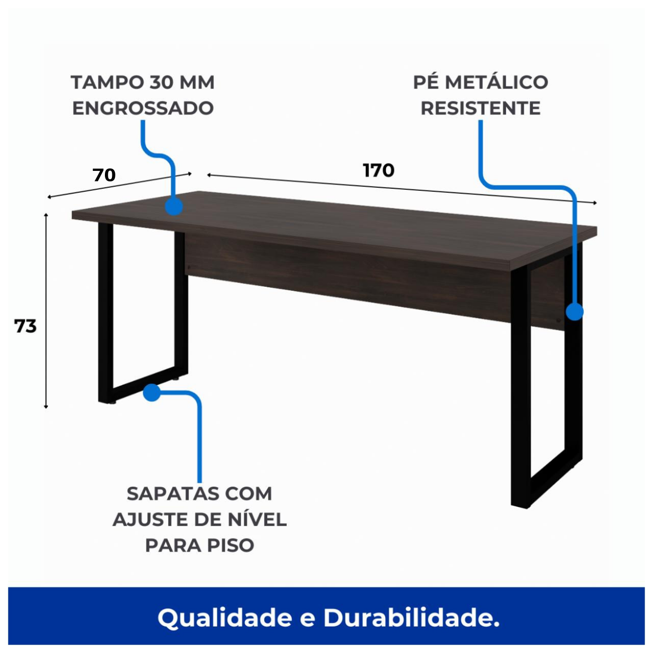 Mesa Escritório PÉ QUADRO 1,70x0,70m -S/ Gavetas - MARSALA/PRETO - 25474 - Imagem 4