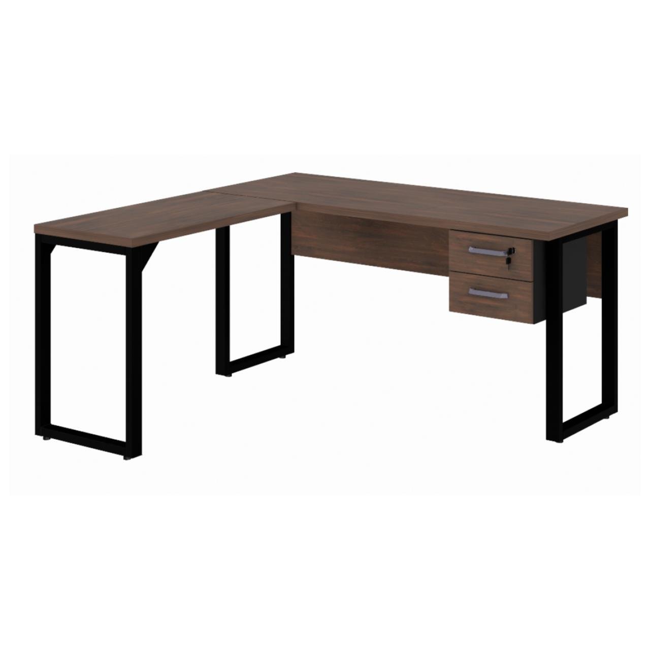 Mesa em L com PÉ QUADRO - (Mesa 1,70m x 0,70m + Mesa Auxiliar) - C/ Gavetas MARSALA/PRETO - 25479