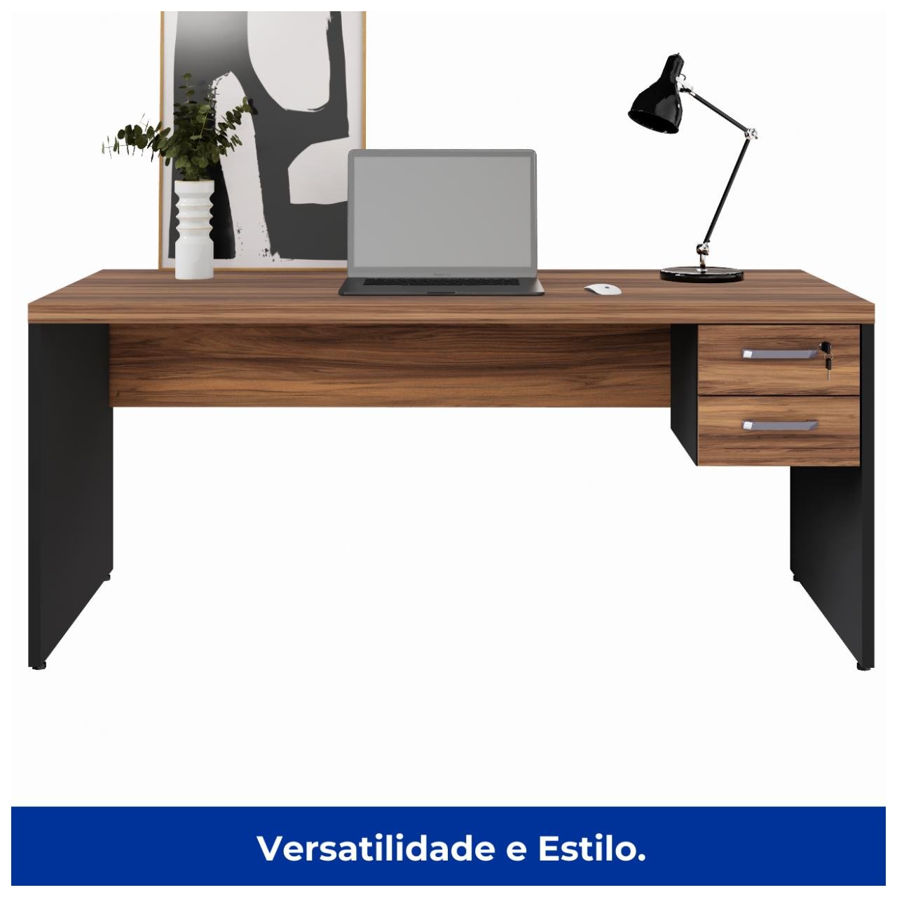 Mesa de Escritório 1,70x0,70m - 02 Gavetas NOGAL SEVILHA/PRETO - 21475 - Imagem 4