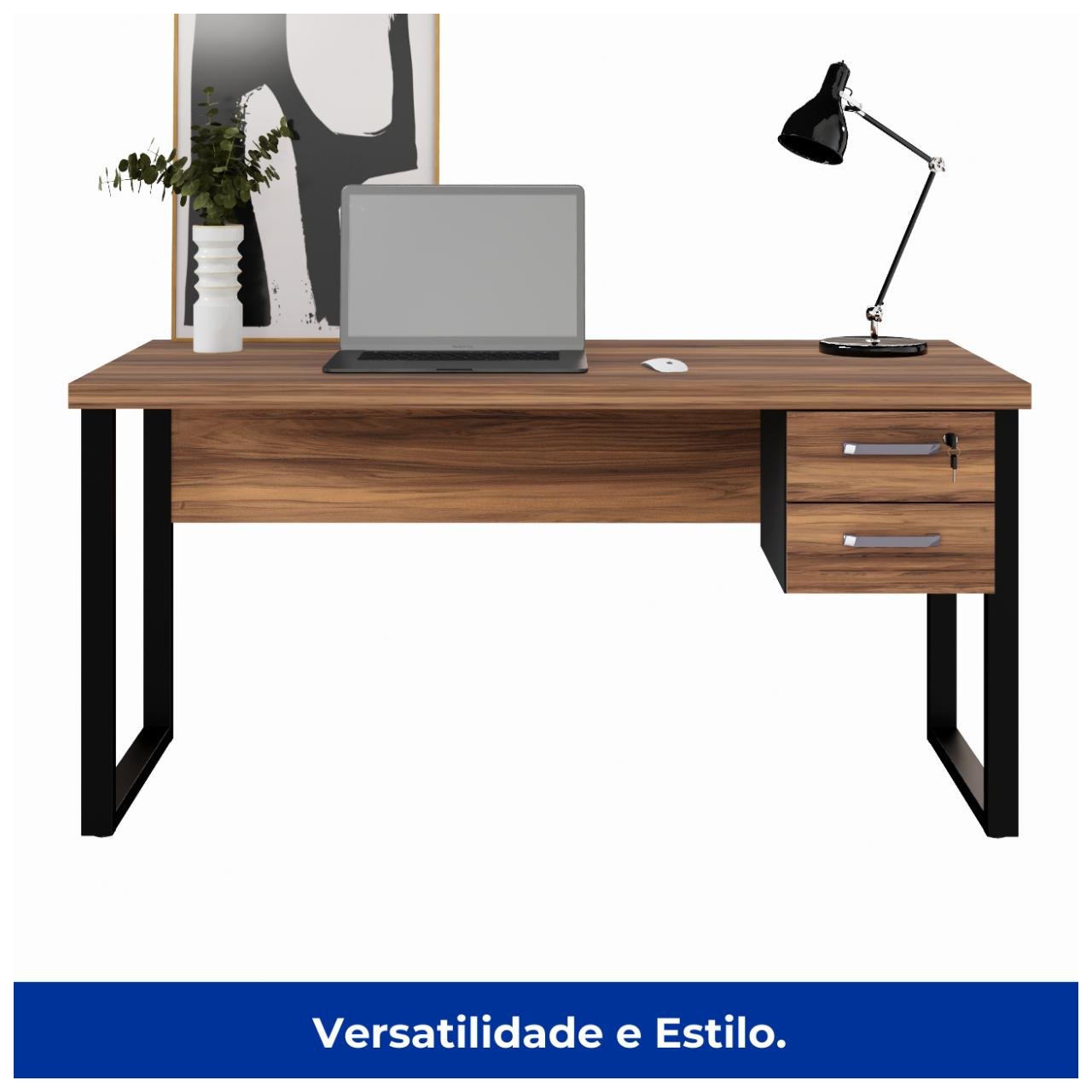 Mesa Escritório PÉ QUADRO 1,50x0,60m - C/ Gavetas - NOGAL SEVILHA/PRETO - 24473 - Imagem 3