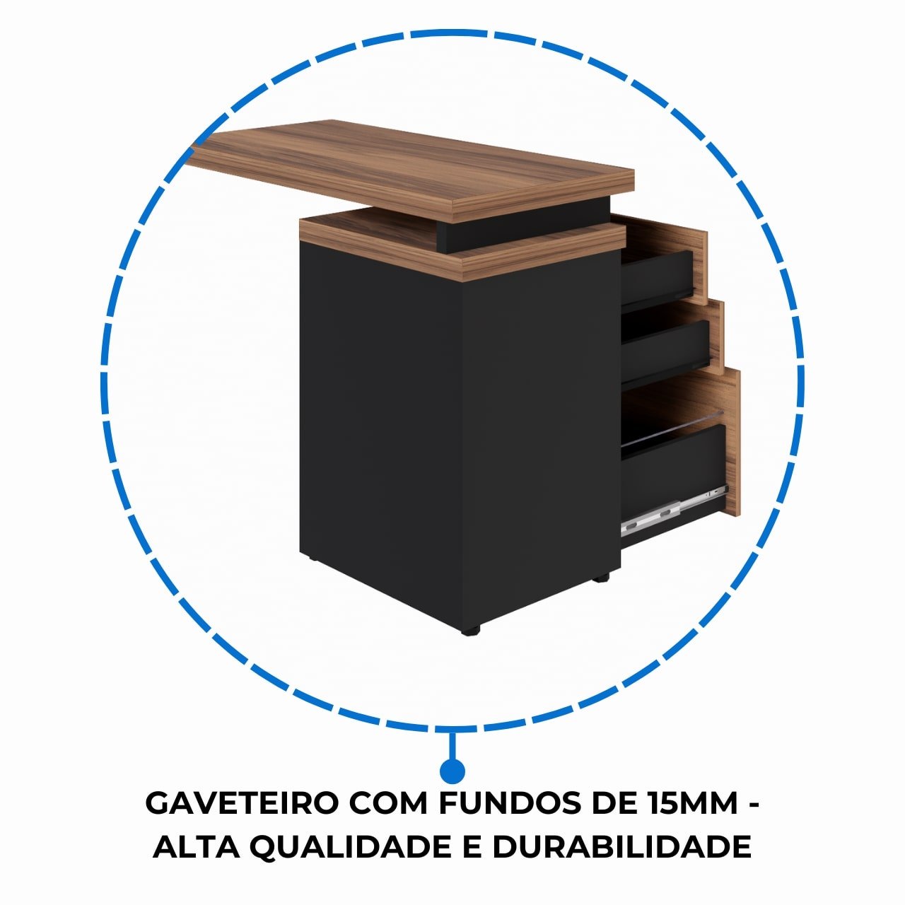 Mesa AUXILIAR c/ 03 Gavetas Pedestal NOGAL SEVILHA/PRETO - 21421 - Imagem 7