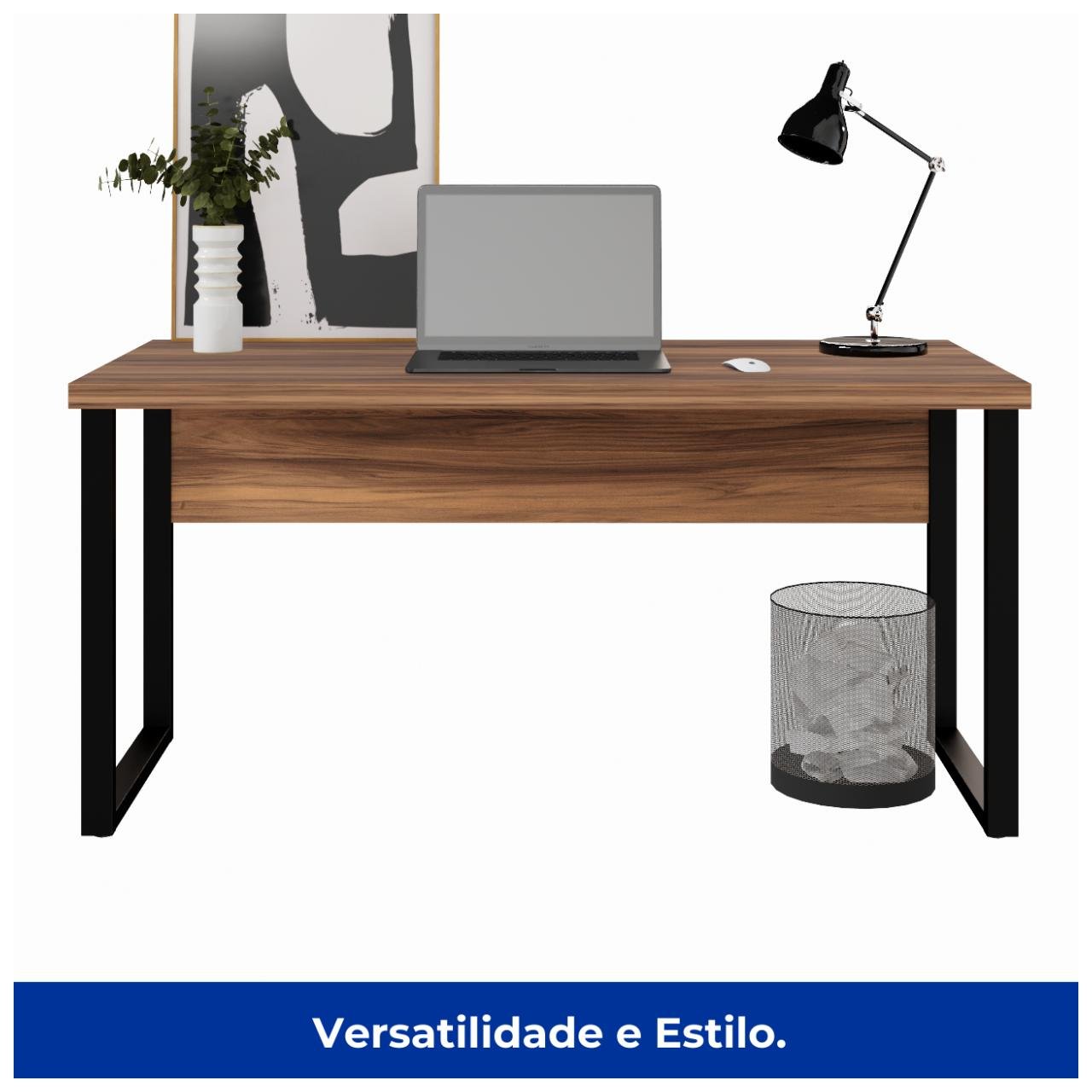 Mesa Escritório PÉ QUADRO 1,50x0,60m -S/ Gavetas - NOGAL SEVILHA/PRETO - 24472 - Imagem 3