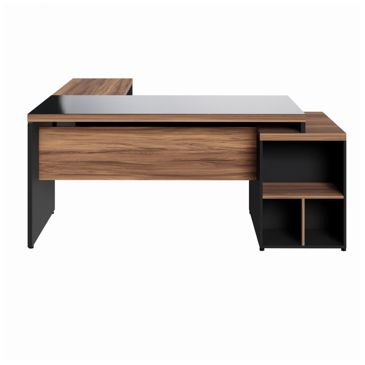 Mesa para Escritório em "L" com VIDRO FUMÊ - 1,92X1,60M NOGAL SEVILHA/PRETO - 21407 - Imagem 2