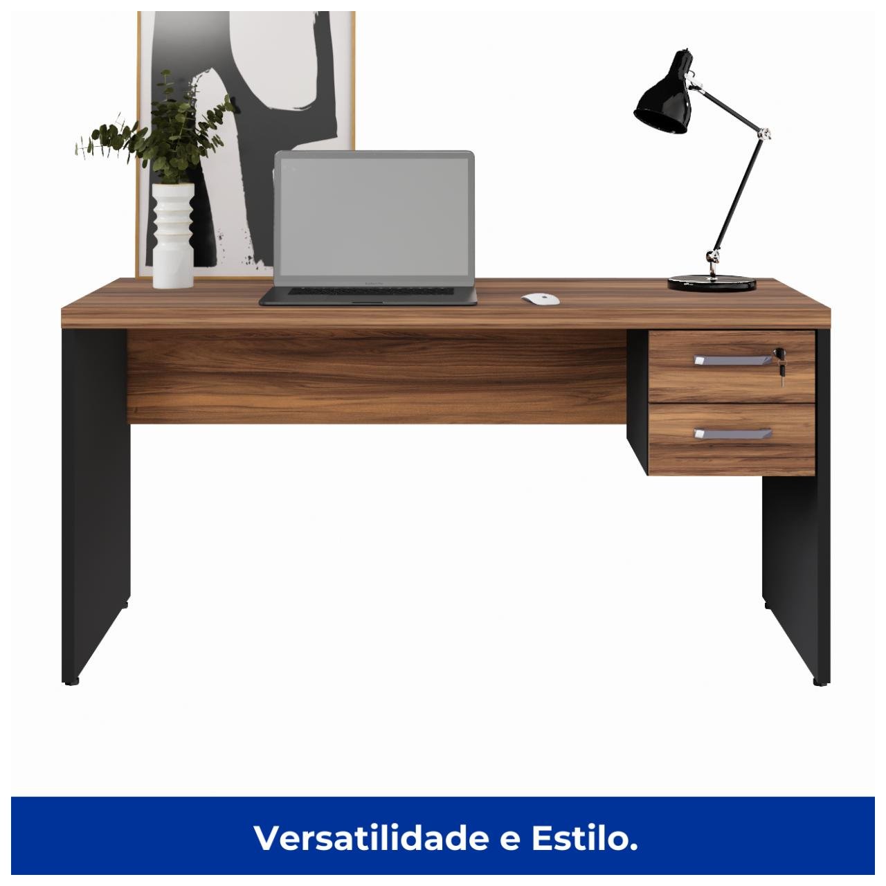 Mesa de Escritório com Gavetas 1,50x0,60m NOGAL SEVILHA/PRETO - 21473 - Imagem 4