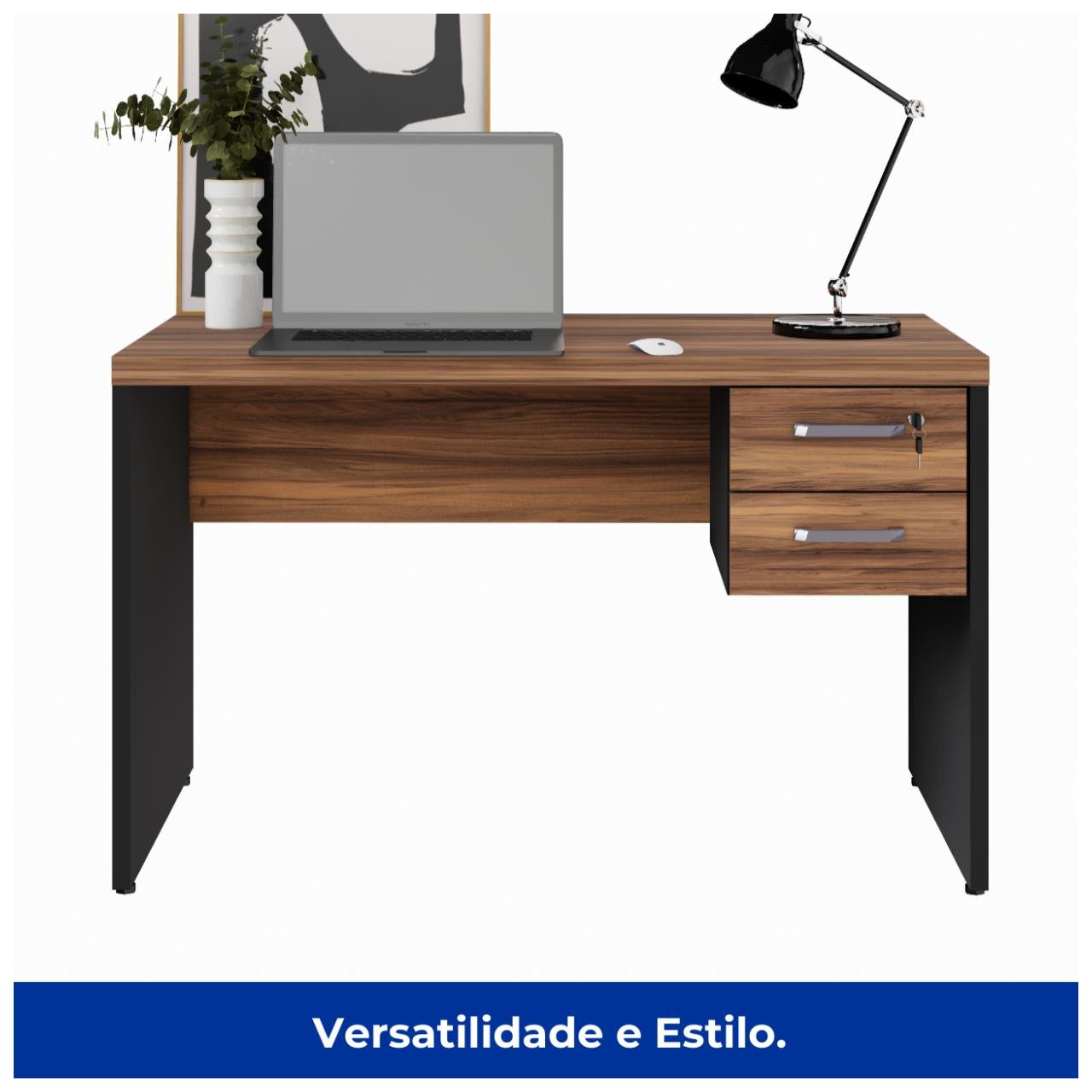 Mesa de Escritório com Gavetas 1,20x0,60m NOGAL SEVILHA/PRETO - 21471 - Imagem 4
