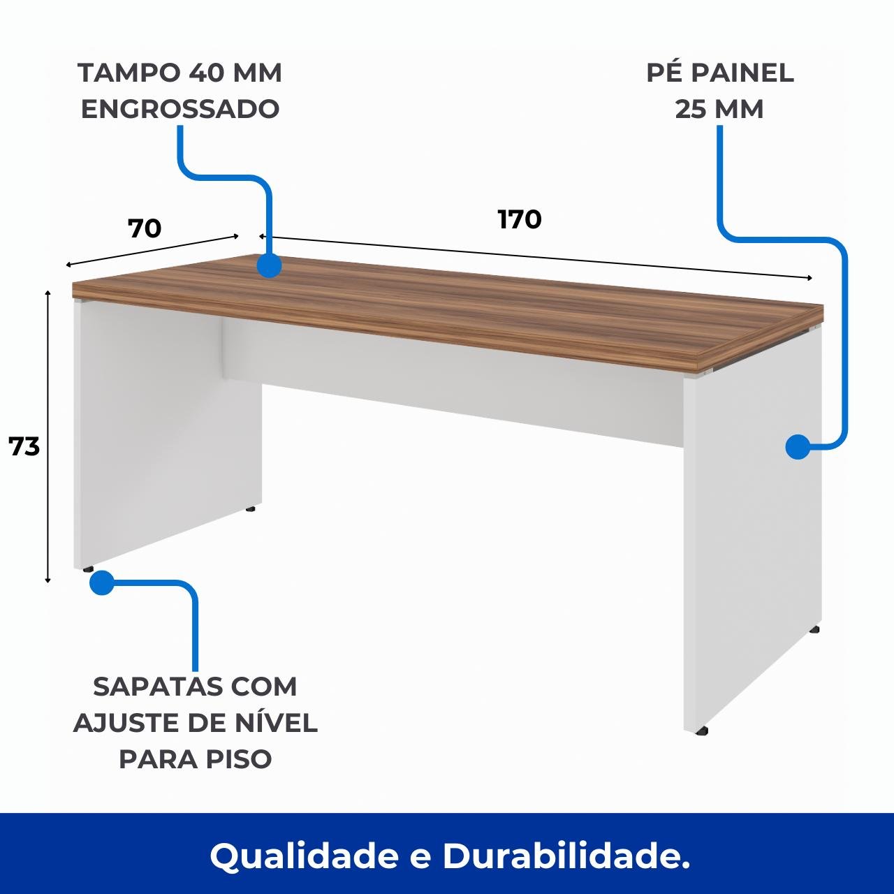 Mesa de Escritório 1,70x0,70m C/ Gaveta - NOGAL SEVILHA/BRANCO - 34319 - Imagem 4