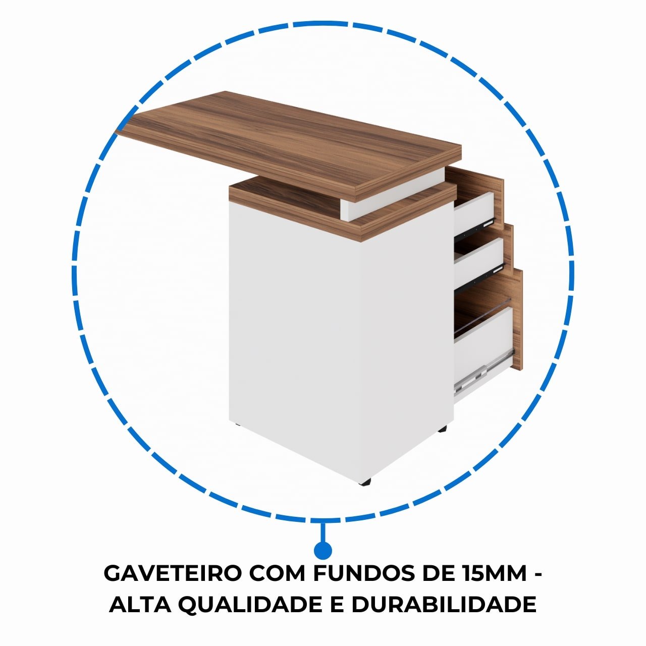 Mesa AUXILIAR c/ 03 Gavetas Pedestal - NOGAL SEVILHA/BRANCO – 34309 - Imagem 7