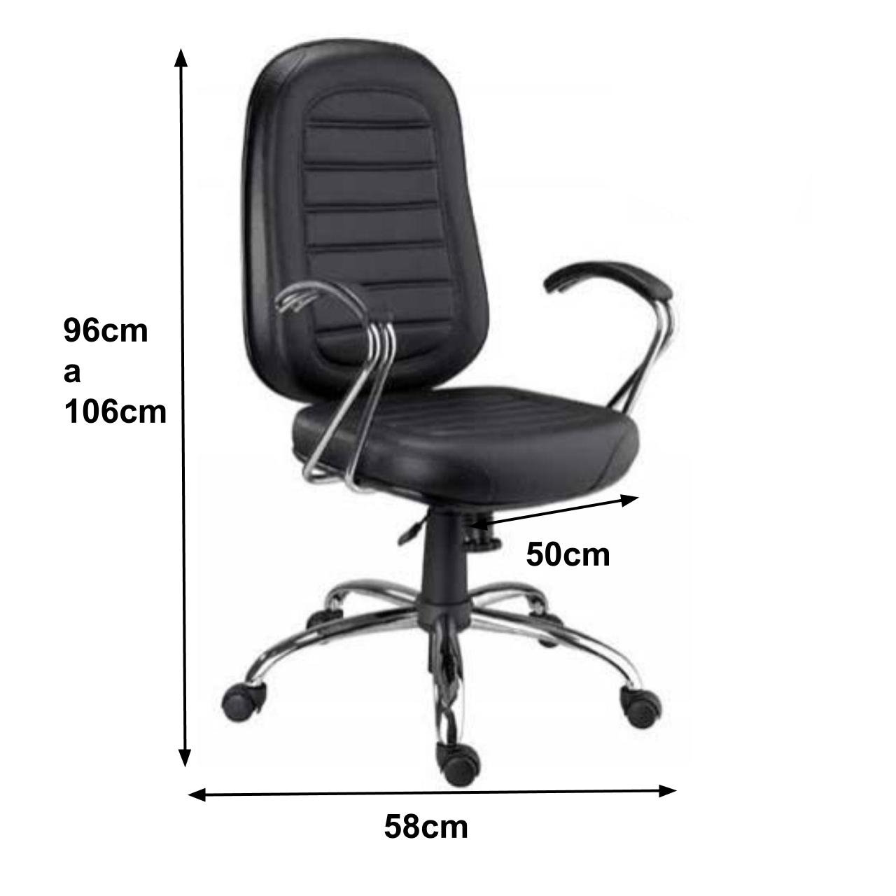 Cadeira Presidente BAIXA Base e Braços Cromados (Torcido) - COR PRETA 30104 - Imagem 2