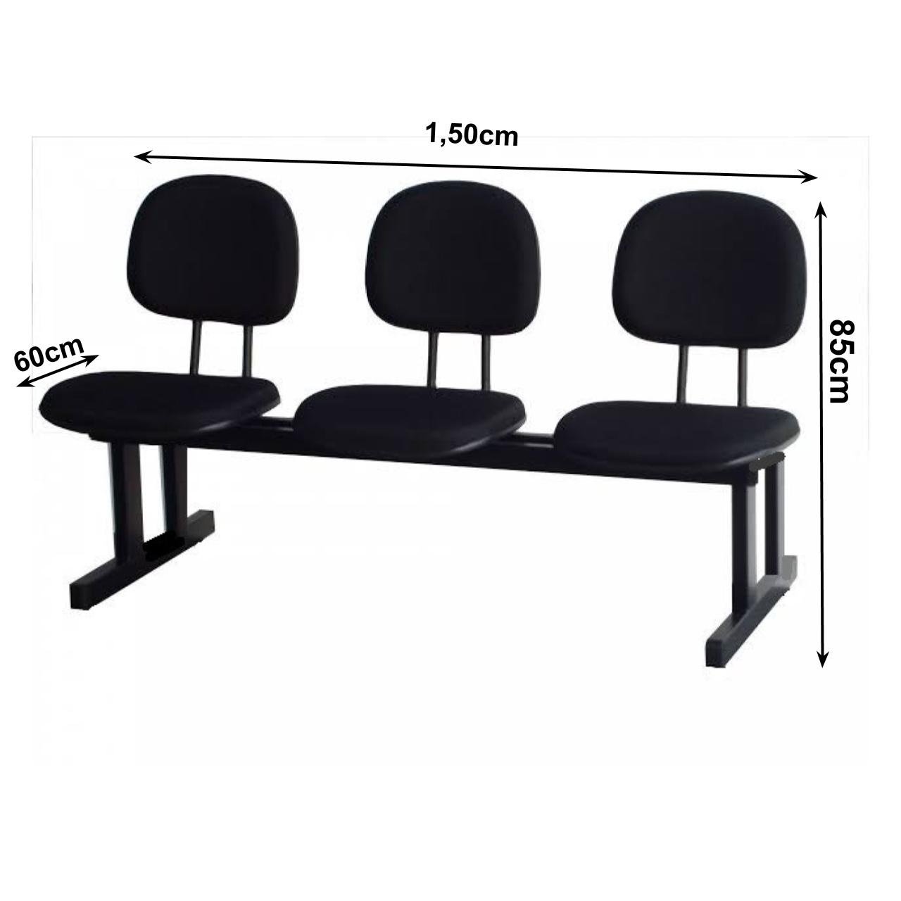 Longarina SECRETÁRIA 03 Lugares - Cor PRETA - Pollo Móveis - 33003 - Imagem 2