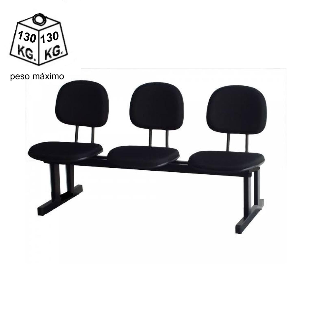 Longarina SECRETÁRIA 03 Lugares - Cor PRETA - Pollo Móveis - 33003 - Imagem 3