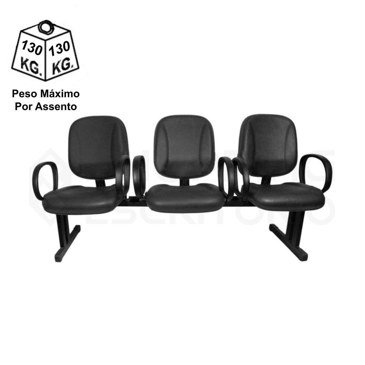 Longarina Diretor LISA 03 Lugares - Cor Preta - Pollo Móveis - 33105 - Imagem 3