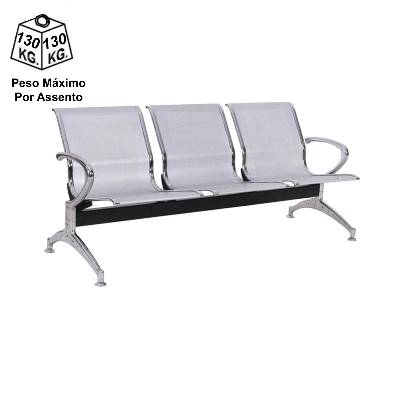 Longarina AEROPORTO com 03 Lugares - Cor Cromado 33108 - Imagem 5