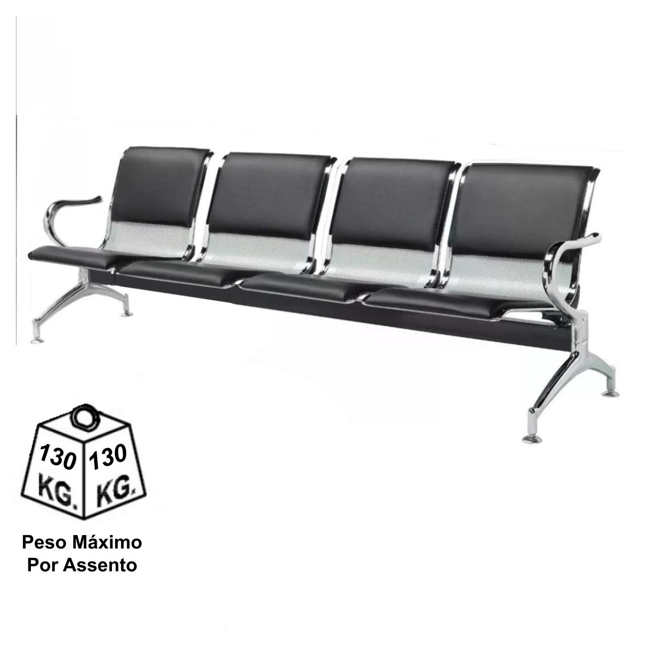 Longarina AEROPORTO ESTOFADA com 04 Lugares - Cor Cromada 33112 - Imagem 3