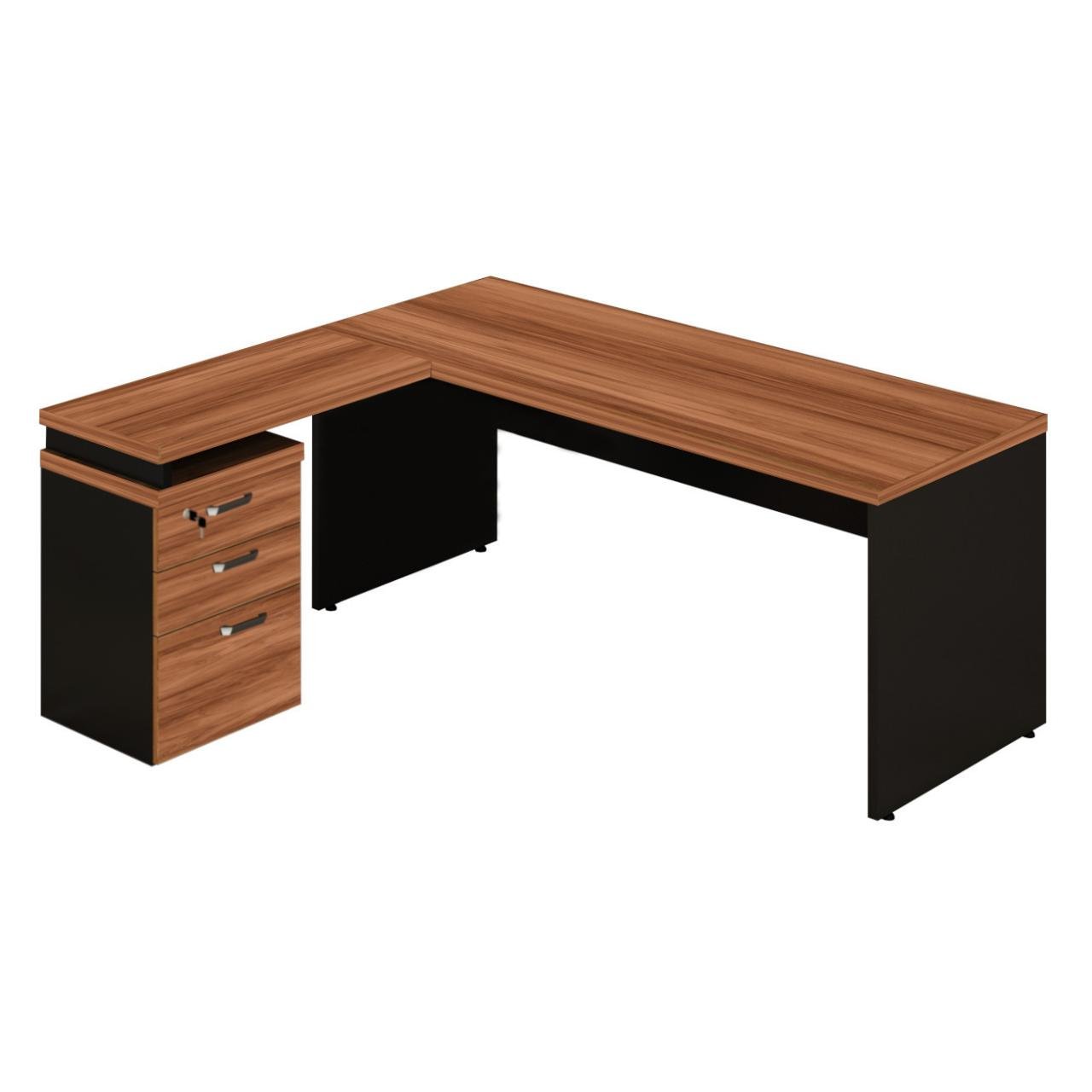 Mesa Escritório em "L" c/ Gaveteiro 1,70x1,60m NOGAL SEVILHA/PRETO - 21423 - Imagem 2