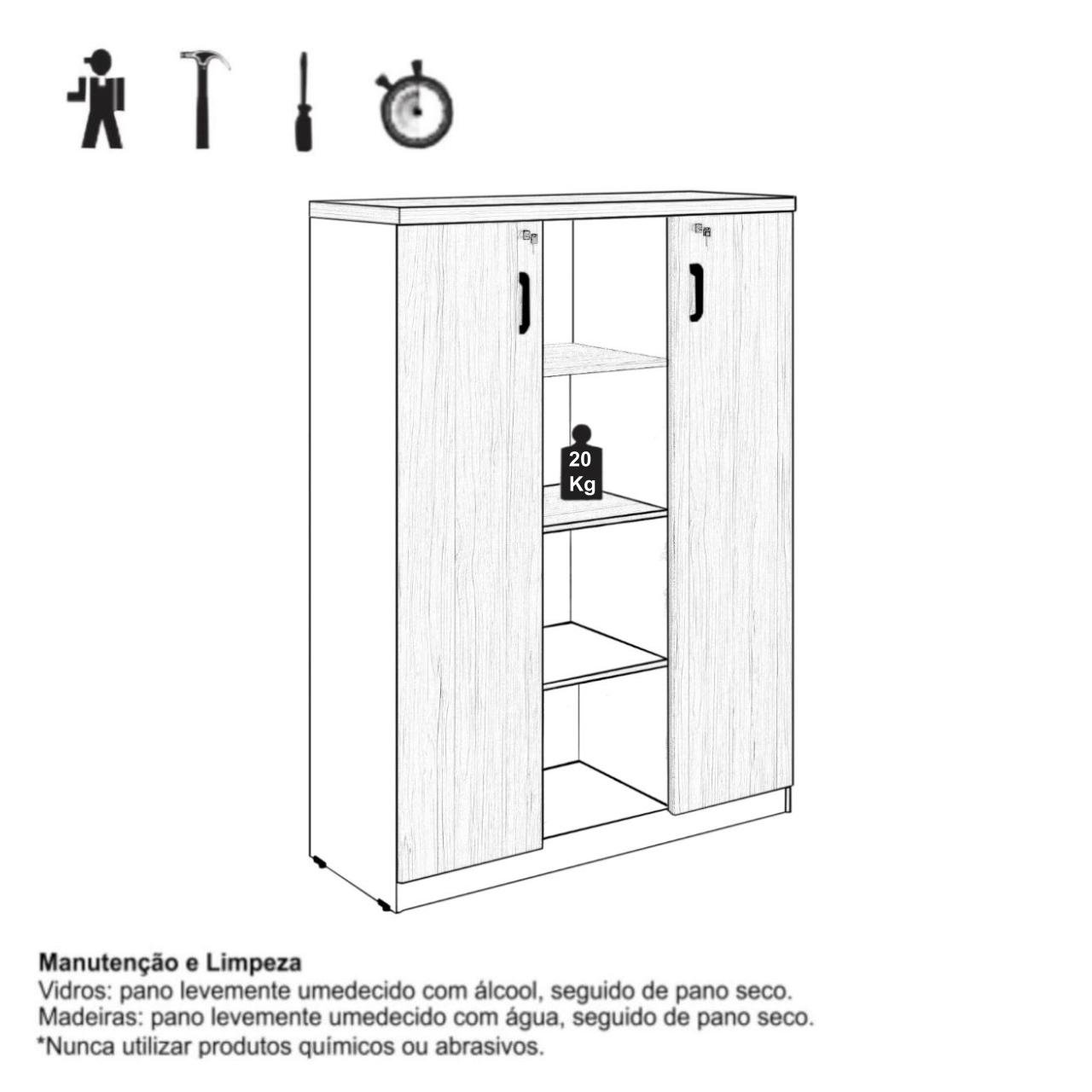 Armário Alto Credenza com Nicho - 1,61x1,20x0,45m - NOGAL SEVILHA/BRANCO- 34415 - Imagem 8