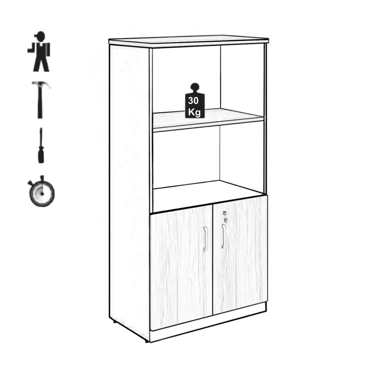 Armário Alto Semi-Aberto - 1,61x0,80x0,45m NOGAL SEVILHA/PRETO - 21413 - Imagem 3