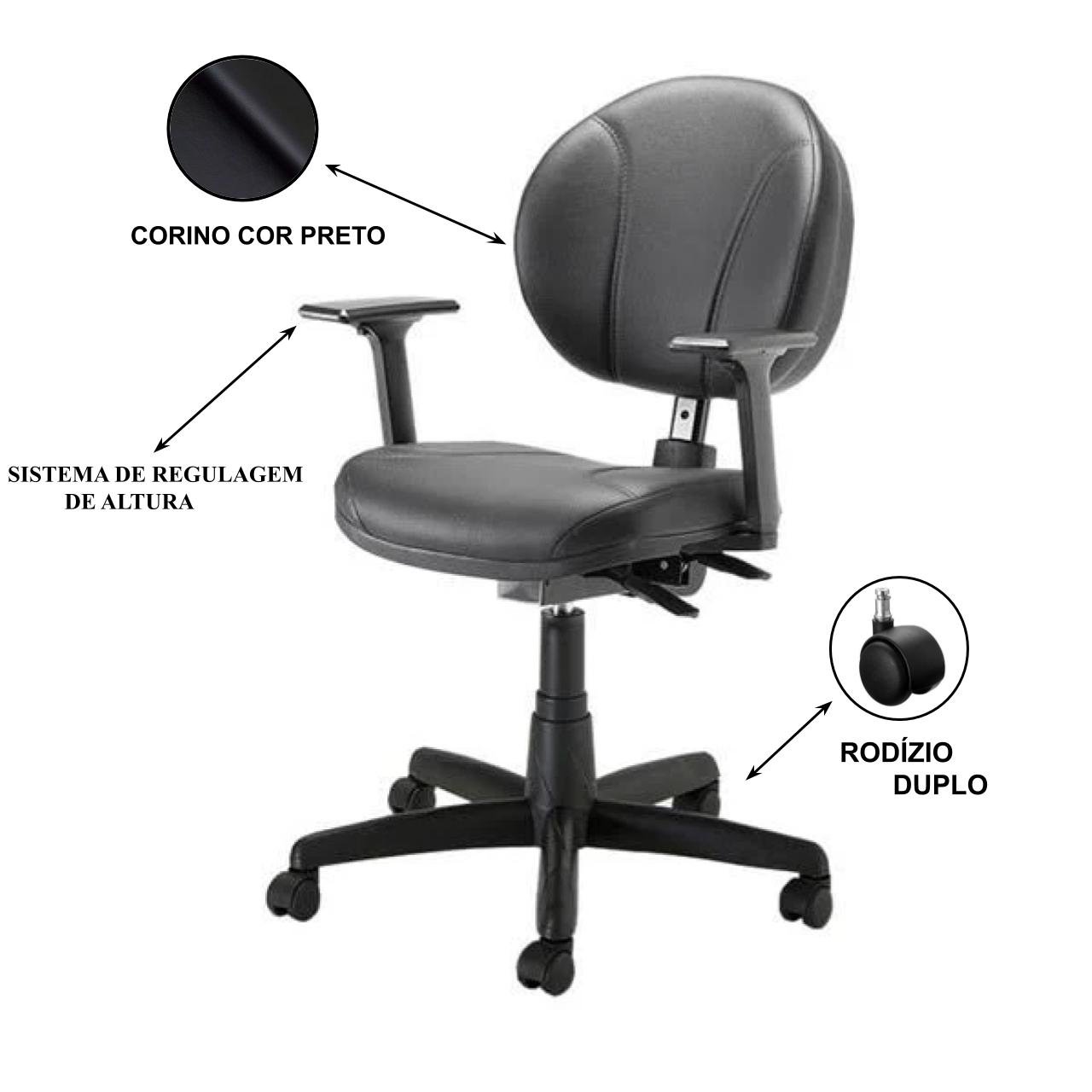 Cadeira Executiva BACK SYSTEM OPERATIVA c/ Braços Reguláveis - CORINO PRETO 32987 - Imagem 4