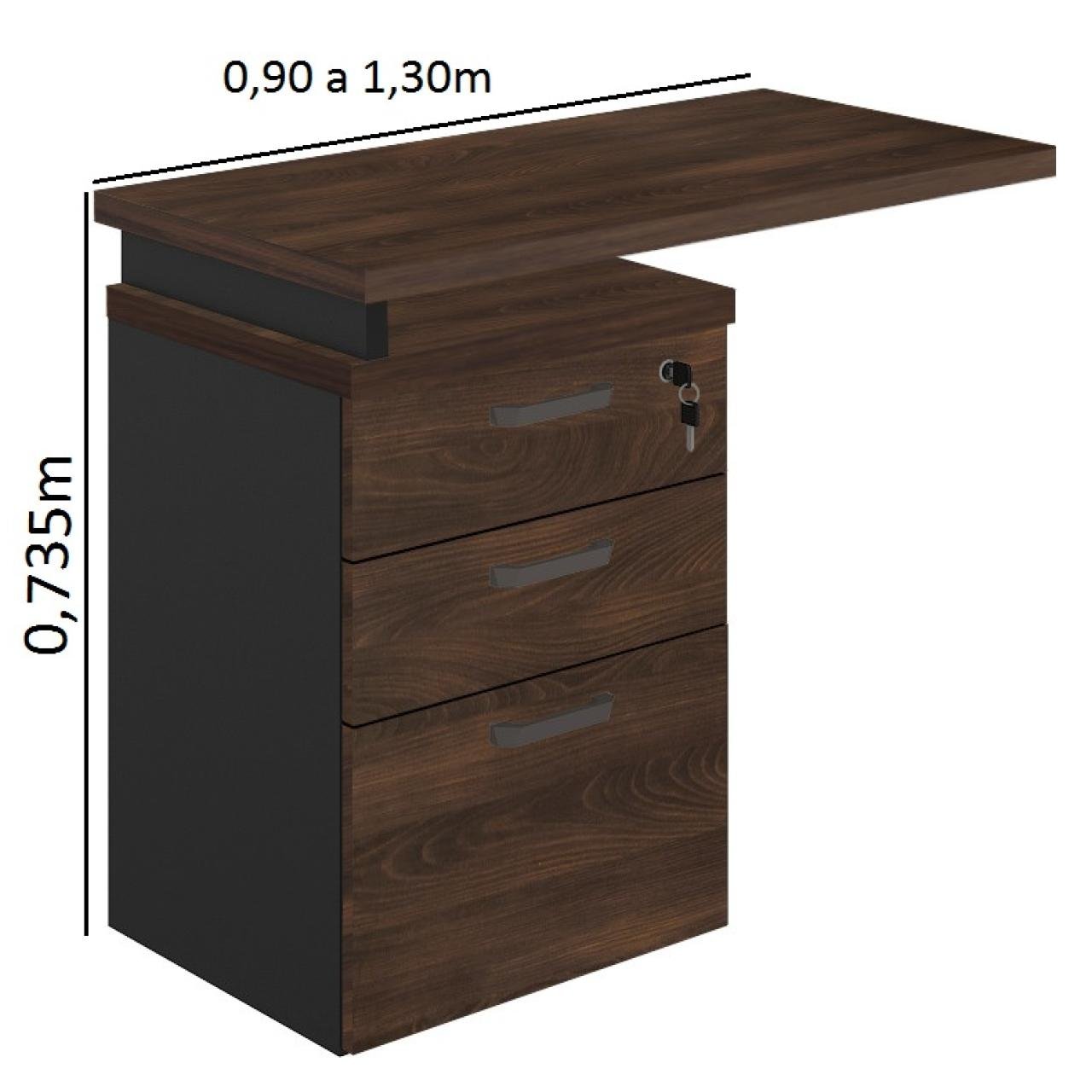 Mesa AUXILIAR c/ 03 Gavetas Pedestal MARSALA/PRETO - 51017 - Imagem 2
