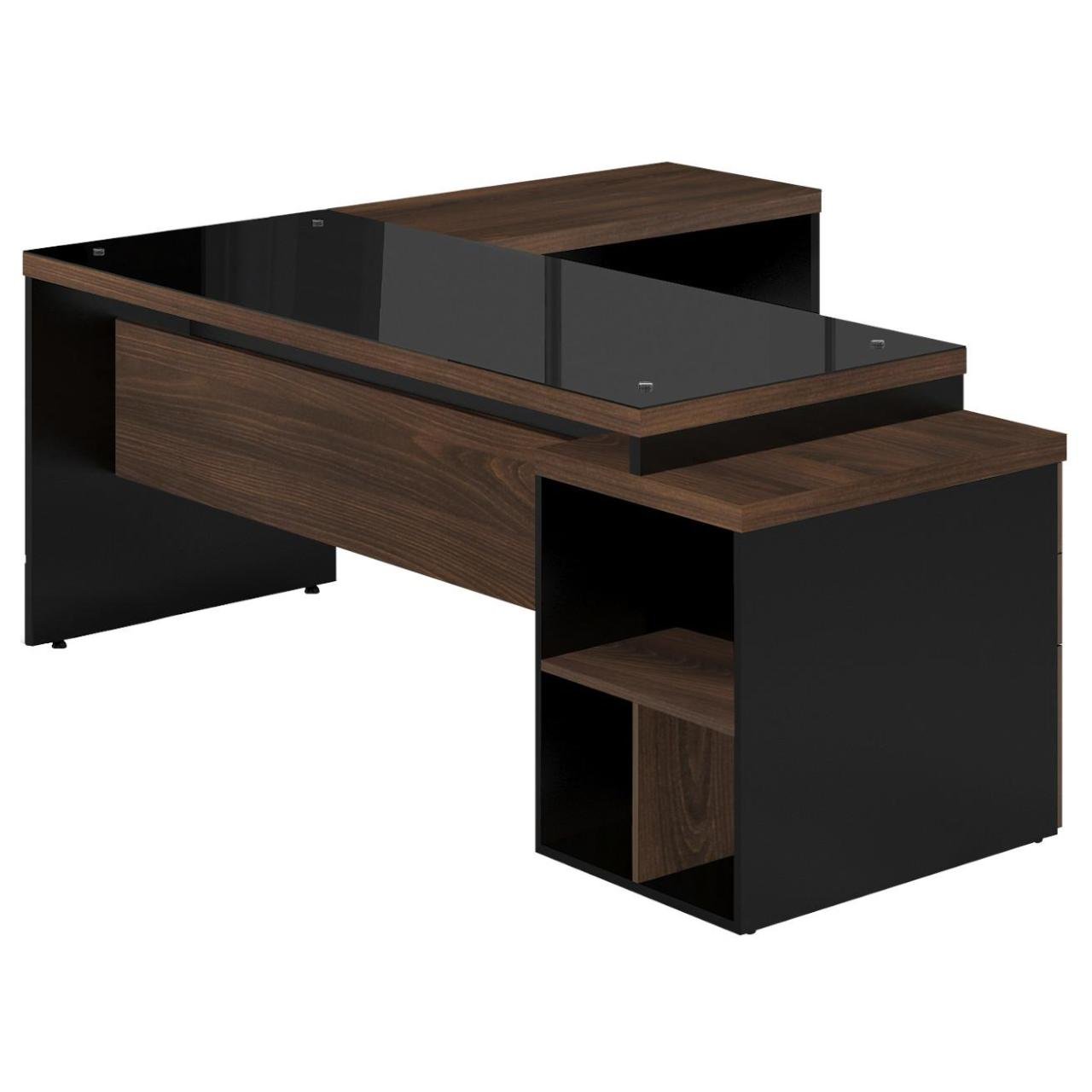 Mesa PEDESTAL VIDRO FUMÊ com MESA AUXILIAR - 1,92x1,60m MARSALA / PRETO - 23486