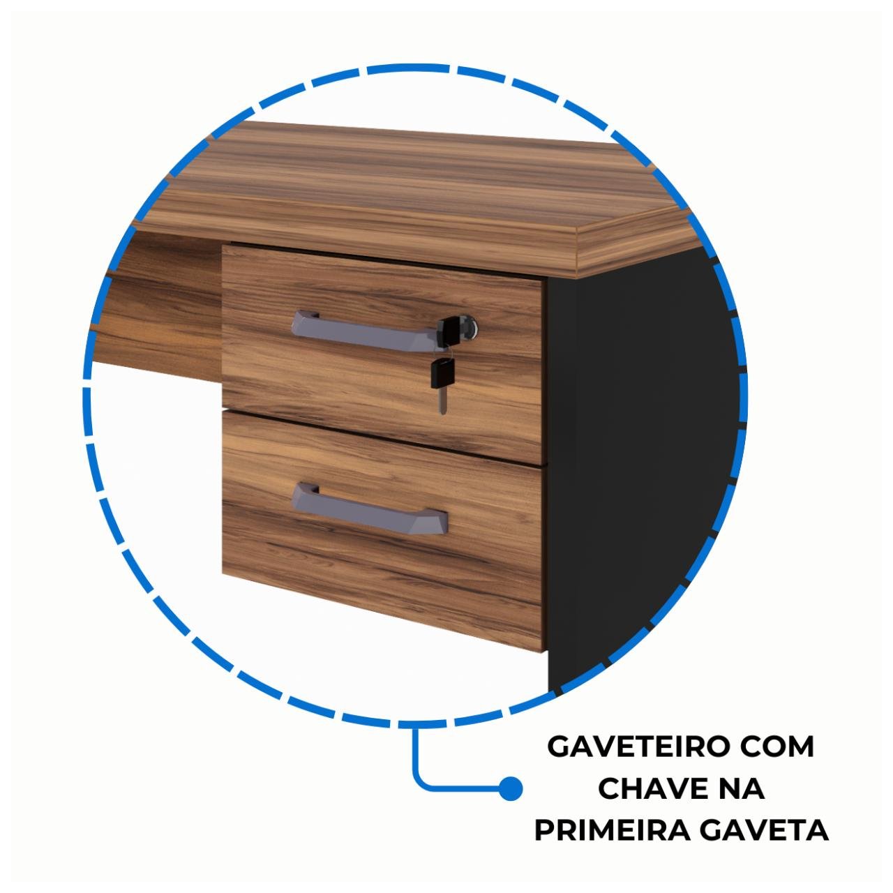 Mesa de Escritório com Gavetas 1,50x0,60m NOGAL SEVILHA/PRETO - 21473 - Imagem 6