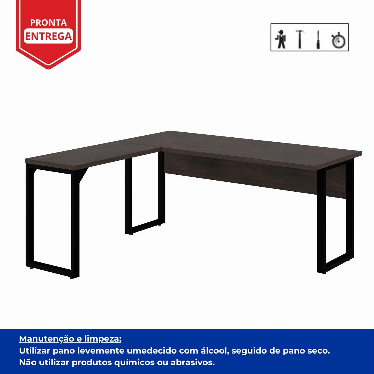 Mesa em L com PÉ QUADRO (1,70x0,70m + Mesa Auxiliar) - S/ Gavetas MARSALA/PRETO - 25478 - Imagem 4