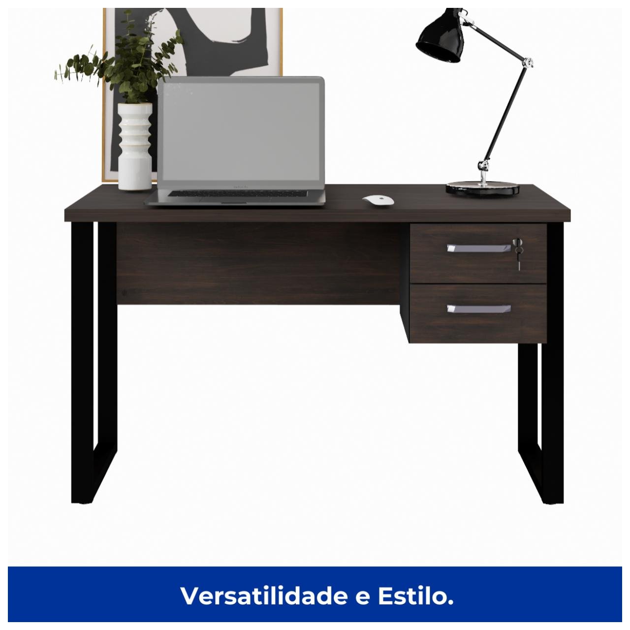 Mesa Escritório PÉ QUADRO - 1,20x0,60m - C/ Gavetas - MARSALA/PRETO - 25471 - Imagem 2