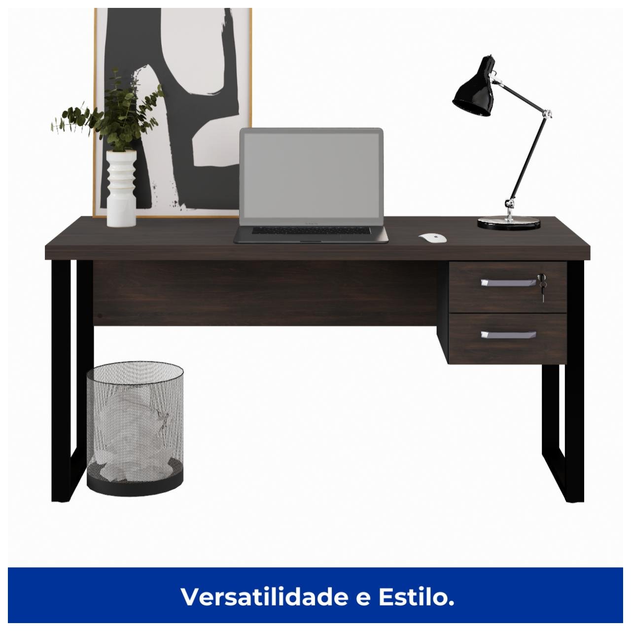 Mesa Escritório PÉ QUADRO 1,50x0,60m - C/ Gavetas - MARSALA/PRETO - 25473 - Imagem 3