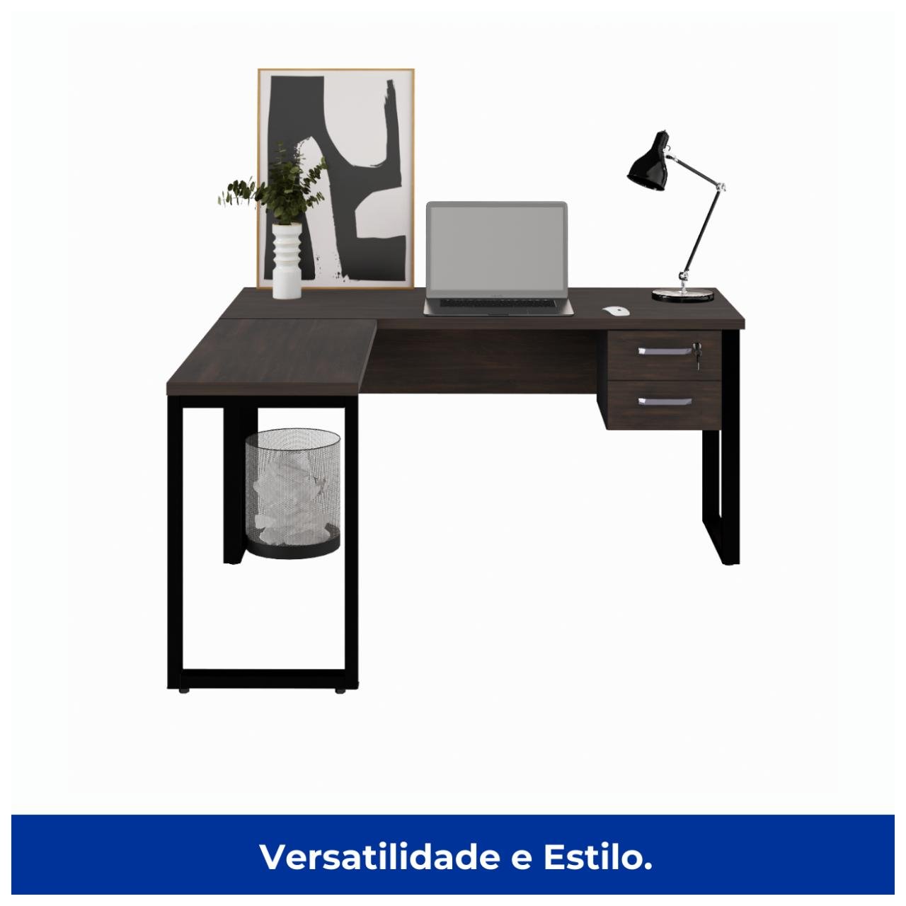 Mesa em L (1,50x0,60m + Mesa Auxiliar) - C/ Gavetas MARSALA/PRETO - 25477 - Imagem 2