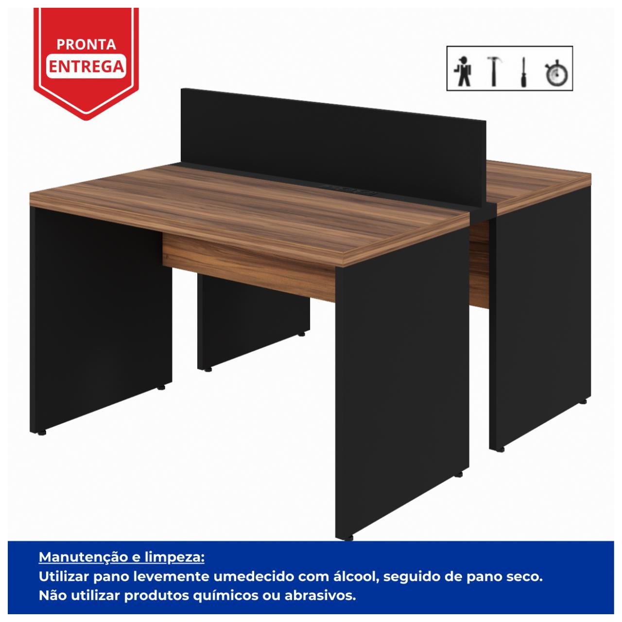 Estação de Trabalho Dupla 1,20x1,35m 02 Lugares s/ Gavetas c/ ponto de tomada Nogal Sevilha - 63085 - Imagem 2