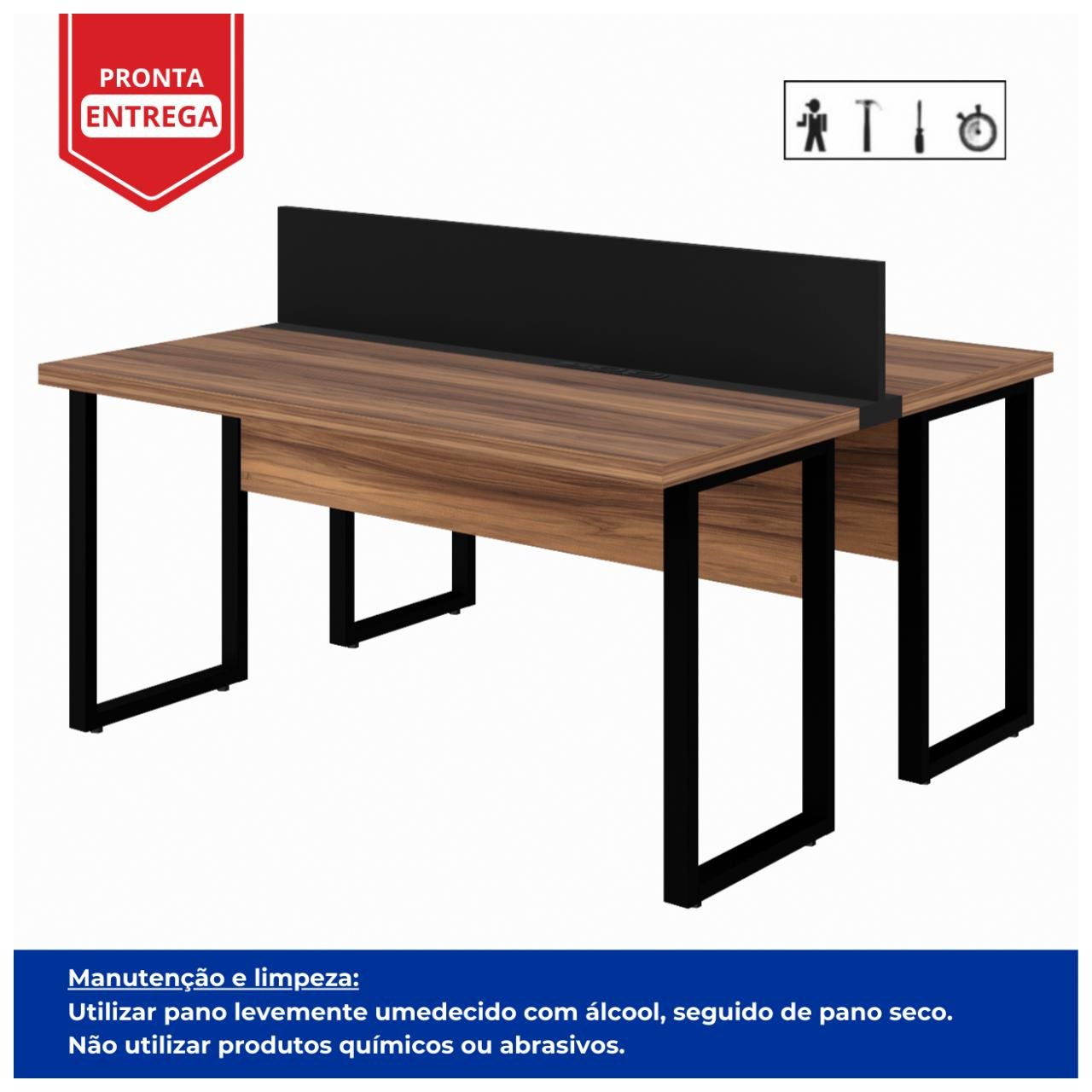 Mesa Estação de Trabalho Dupla 1,50x1,35m 02 Lugares s/ Gavetas c/ ponto de tomada PÉ QUADRO - Cor Nogal Sevilha - 63098 - Imagem 3