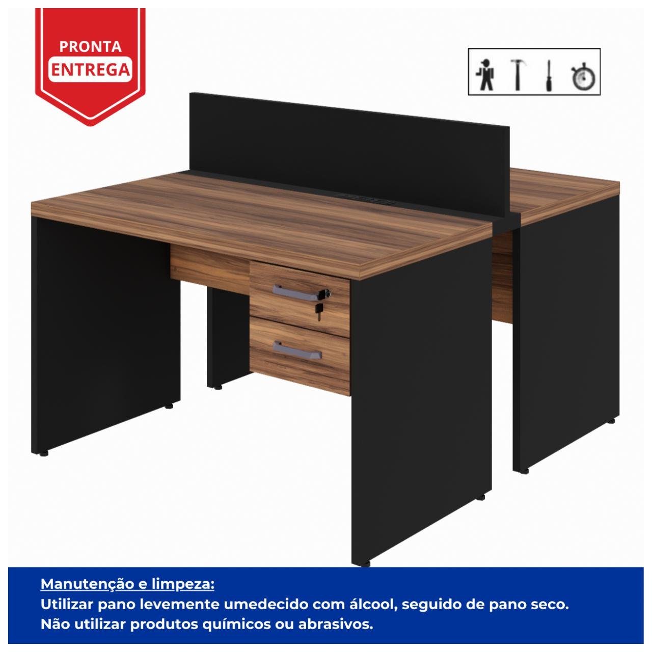 Estação de Trabalho Dupla 1,20x1,35m 02 Lugares c/ Gavetas c/ ponto de tomada Nogal Sevilha - 63086 - Imagem 3