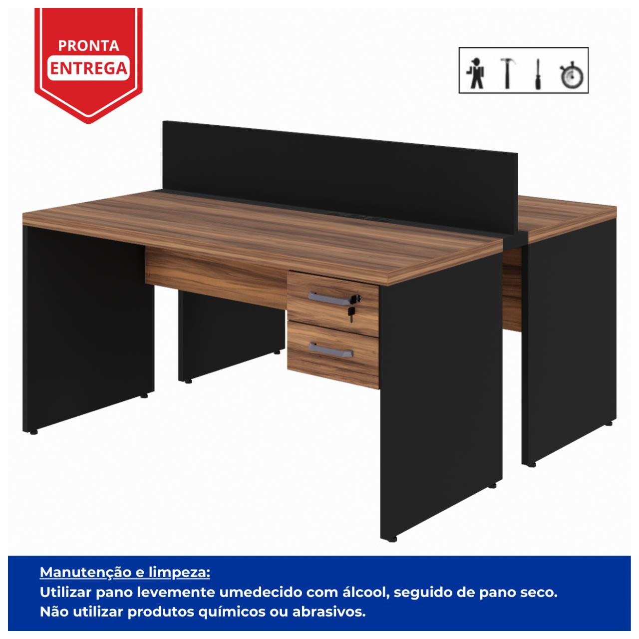 Estação de Trabalho 1,50x1,35m 02 Lugares c/ Gavetas c/ ponto de tomada Nogal Sevilha - 63088 - Imagem 4