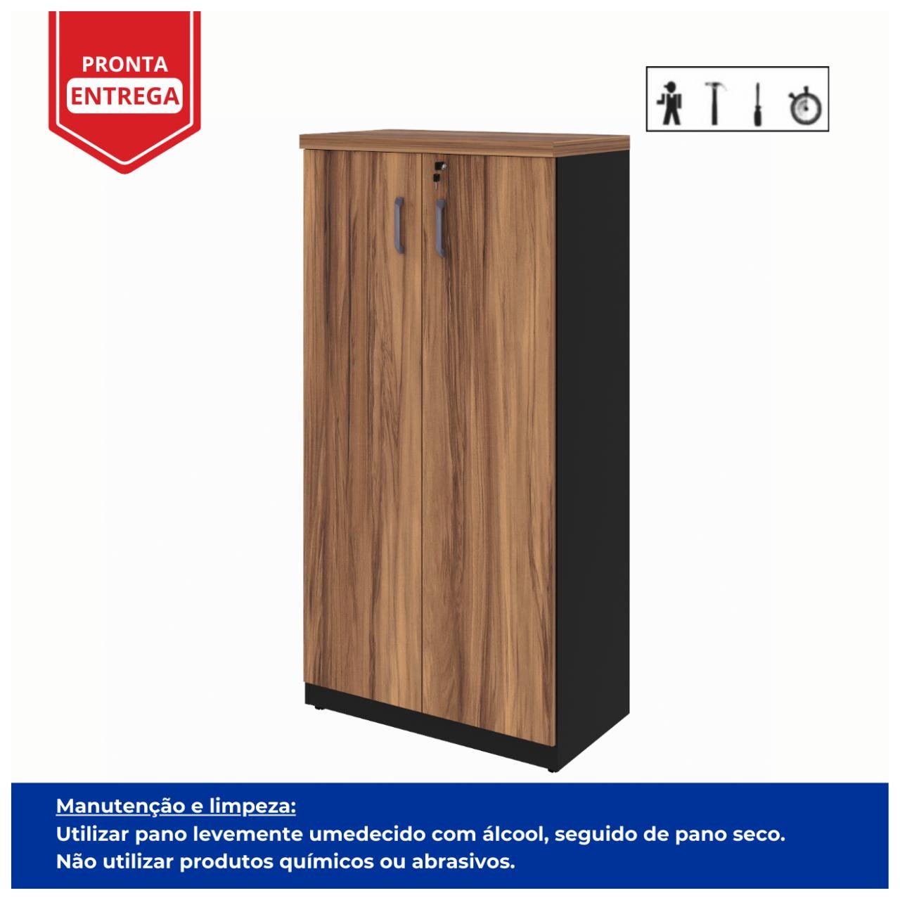 Armário Alto Fechado com 02 Portas - 1,61x0,80x0,45m NOGAL SEVILHA/PRETO - 21414 - Imagem 4