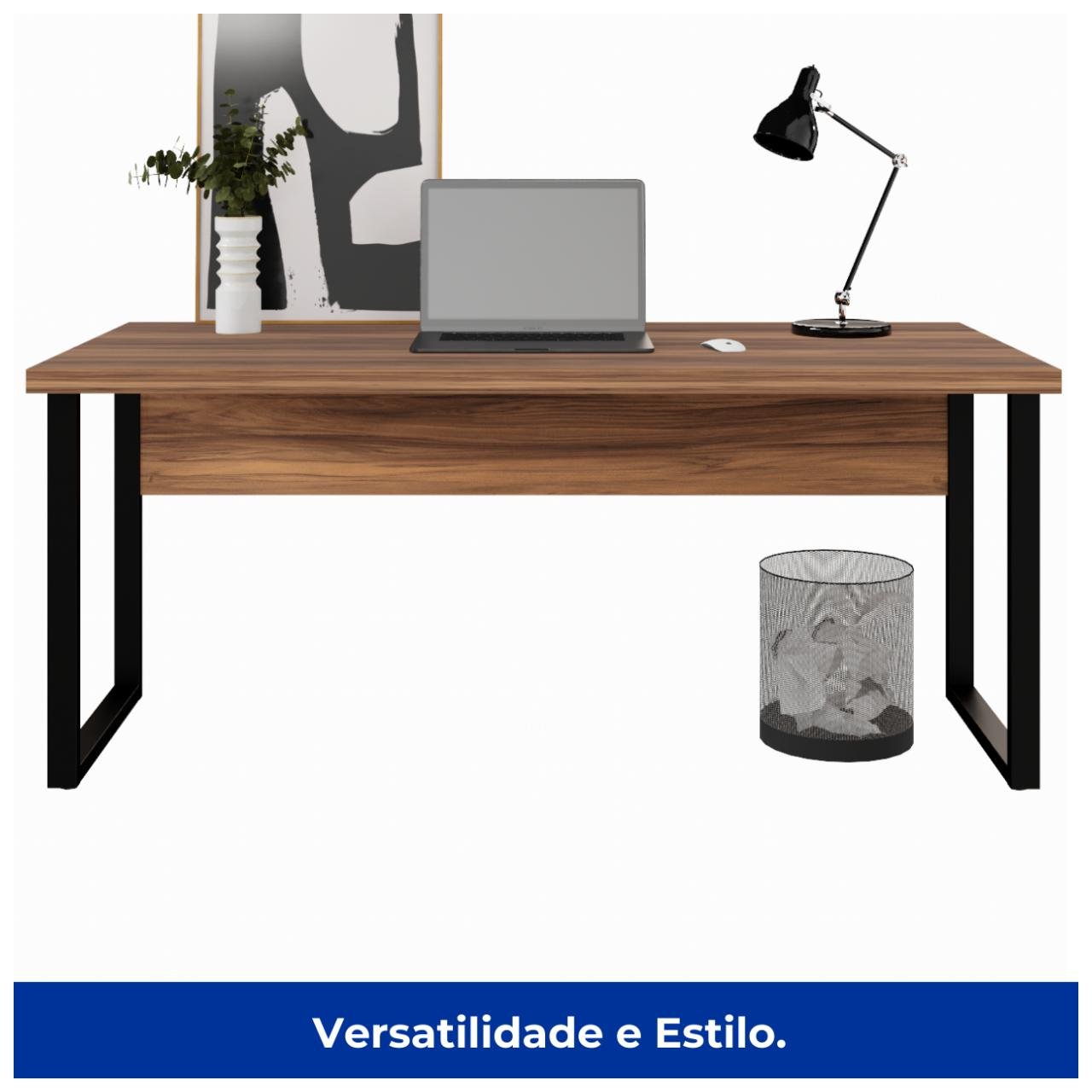 Mesa Escritório PÉ QUADRO 1,70x0,70m -S/ Gavetas - NOGAL SEVILHA/PRETO - 24474 - Imagem 2