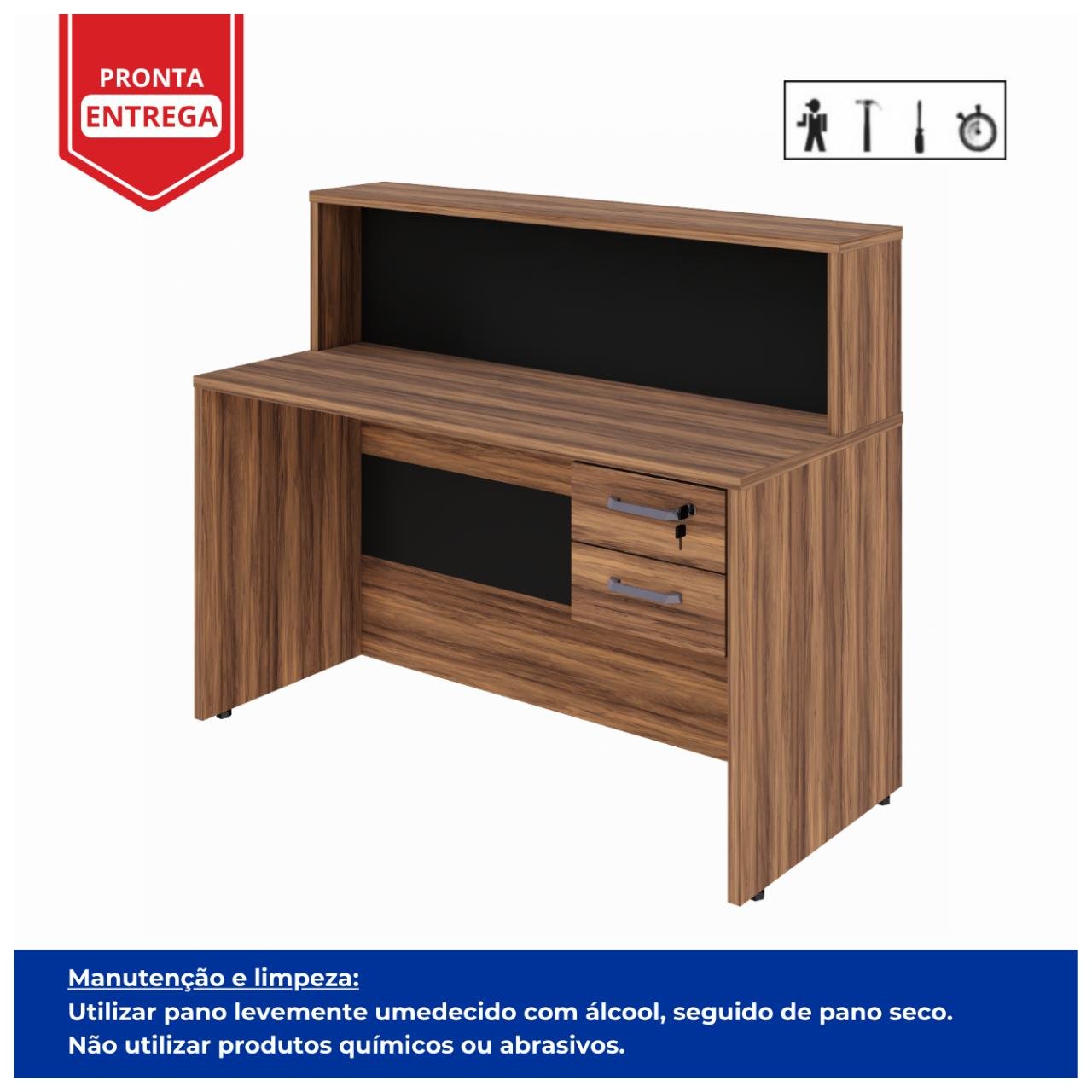 Balcão de Atendimento 1.35x1,13x0,60m - C/ 02 Gavetas NOGAL SEVILHA / PRETO - 63082 - Imagem 3